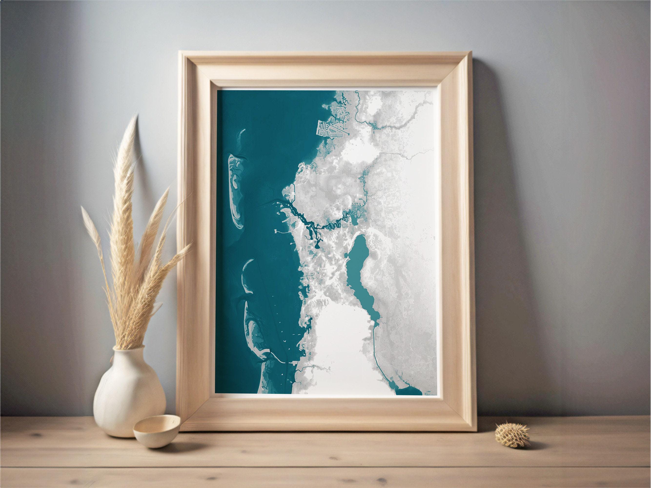 Tarpon Springs Florida Bathymetric Map Art Print Nautical Gulf Coast Wall Decor Beach House Gift Housewarming Ocean Depth Chart Framed