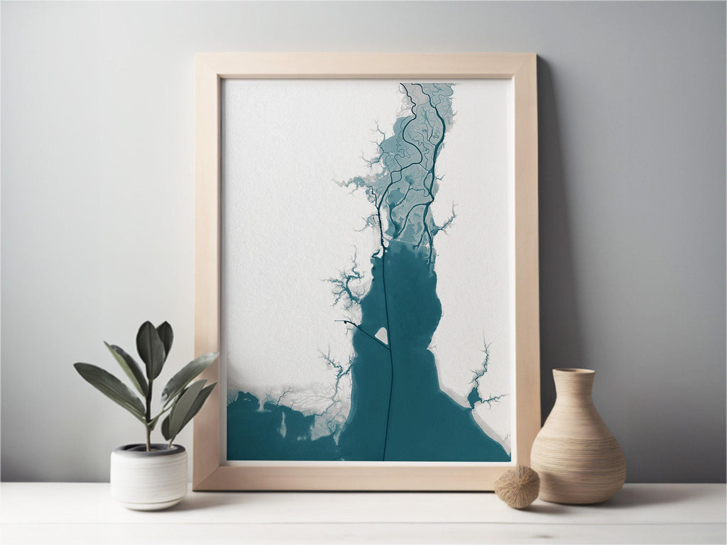 Mobile Bay Alabama Nautical Southern Husband Coastal Nature House Decor Beach Coast Print Gulf Gift Wall Mood Map Art Ocean Depth