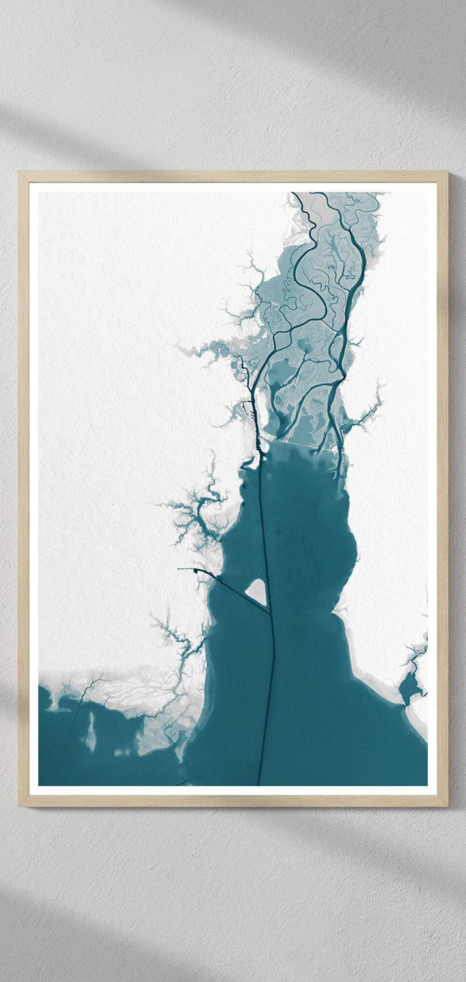 Mobile Bay Alabama Nautical Southern Husband Coastal Nature House Decor Beach Coast Print Gulf Gift Wall Mood Map Art Ocean Depth