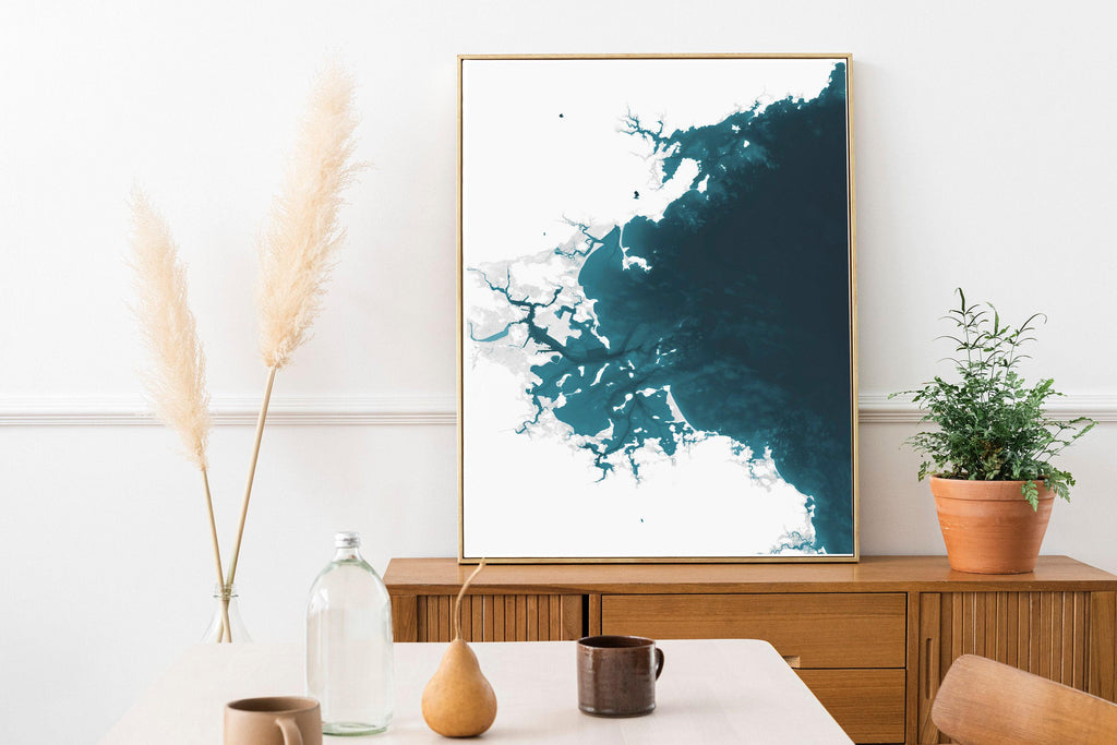 Massachusetts Bay Coastal Map Art Print Housewarming Gift Anniversary Present Nautical Wall Decor Beach House Bathymetric Chart