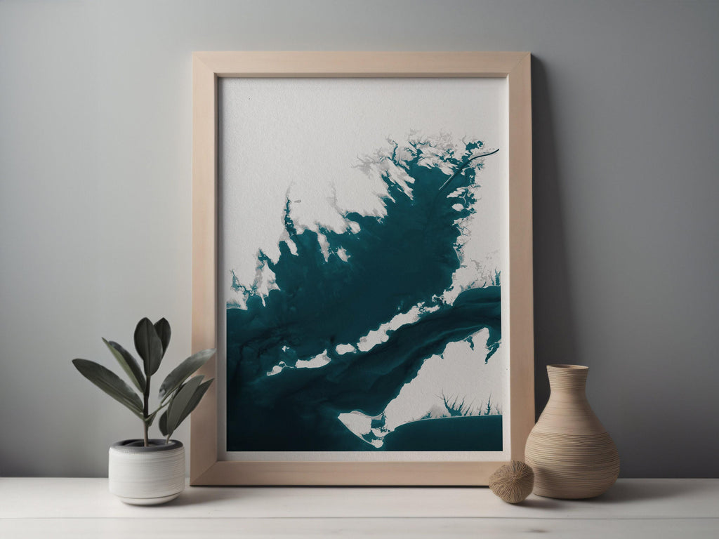 Buzzards Bay Massachusetts Coastal Map Art Print Cape Cod Nantucket Marthas Vineyard Rhode Island Nautical Bathymetric Wall Decor Gift