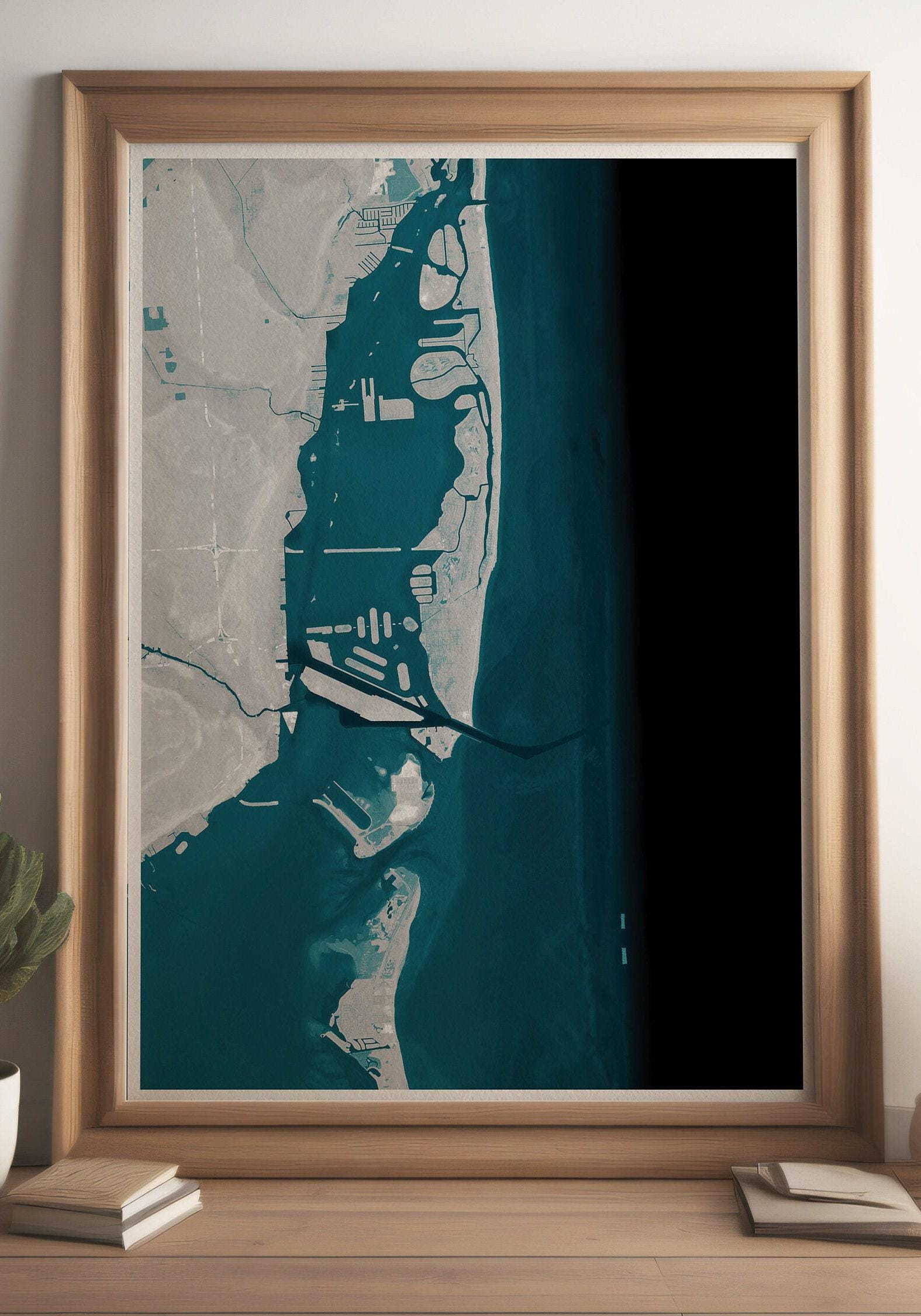 Miami Beach Florida Bathymetric Coastal Map Art Print Nautical Wall Decor Housewarming Gift Ocean Home Biscayne Bay Atlantic Suncoast