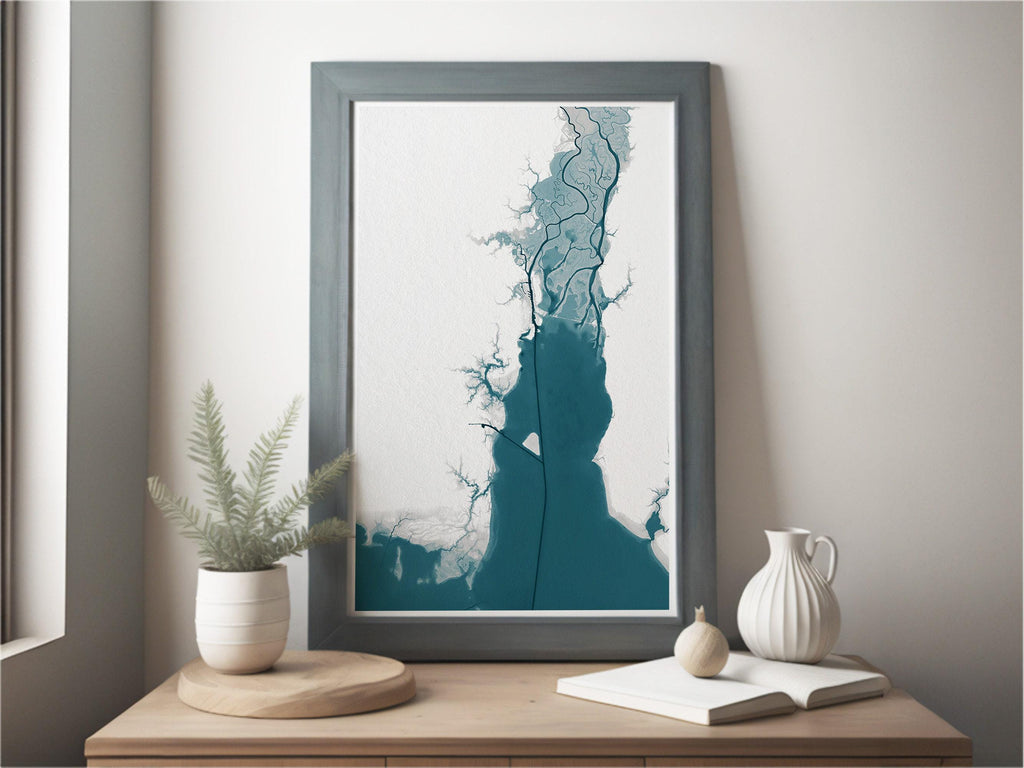 Mobile Bay Alabama Nautical Southern Husband Coastal Nature House Decor Beach Coast Print Gulf Gift Wall Mood Map Art Ocean Depth