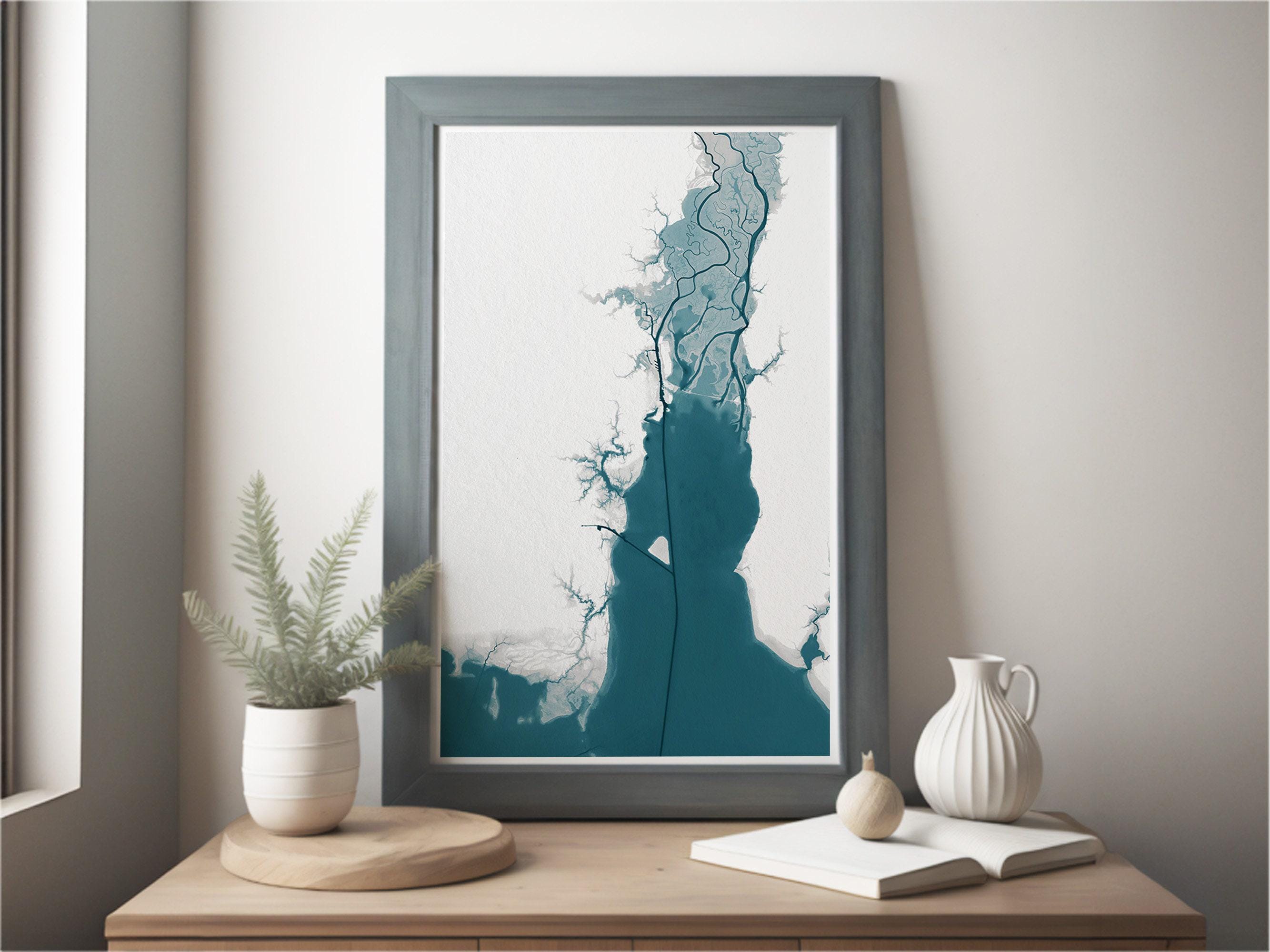 Mobile Bay Alabama Nautical Southern Husband Coastal Nature House Decor Beach Coast Print Gulf Gift Wall Mood Map Art Ocean Depth