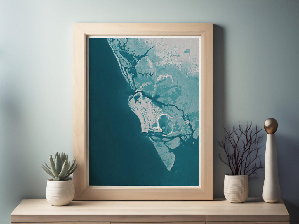 Marco Island Florida Coastal Map Art Print Ten Thousand Islands Nautical Wall Decor Beach House Gift Housewarming Anniversary Present