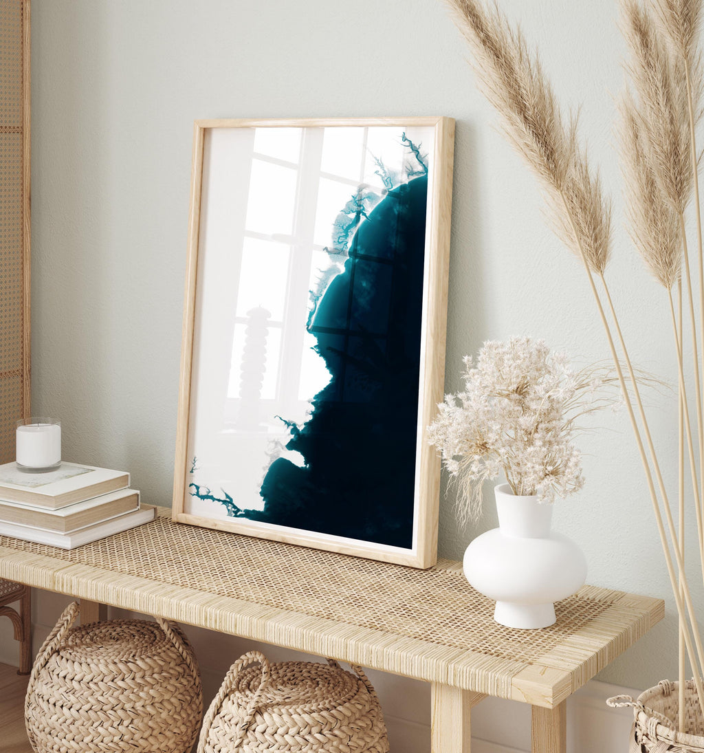 Ogunquit Maine Coastal Map Art Print Housewarming Gift Anniversary Present Nautical Wall Decor Beach House Bathymetric Chart Framed Poster
