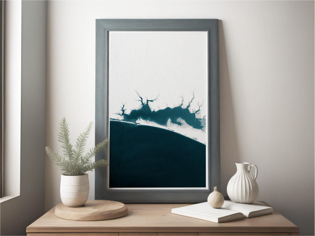 Choctawhatchee Bay Water Outer Banks North Carolina Coastal Map Art Print Housewarming Gift Anniversary Present Framed Coastal Map Print