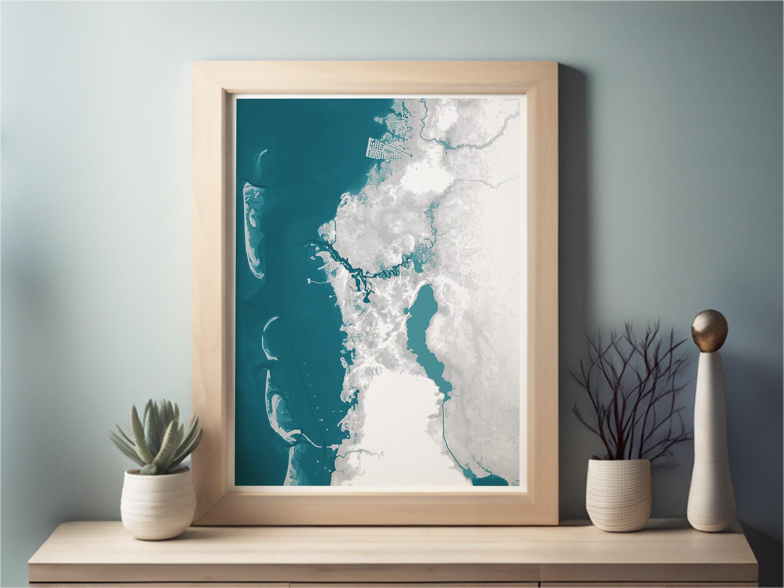Tarpon Springs Florida Bathymetric Map Art Print Nautical Gulf Coast Wall Decor Beach House Gift Housewarming Ocean Depth Chart Framed