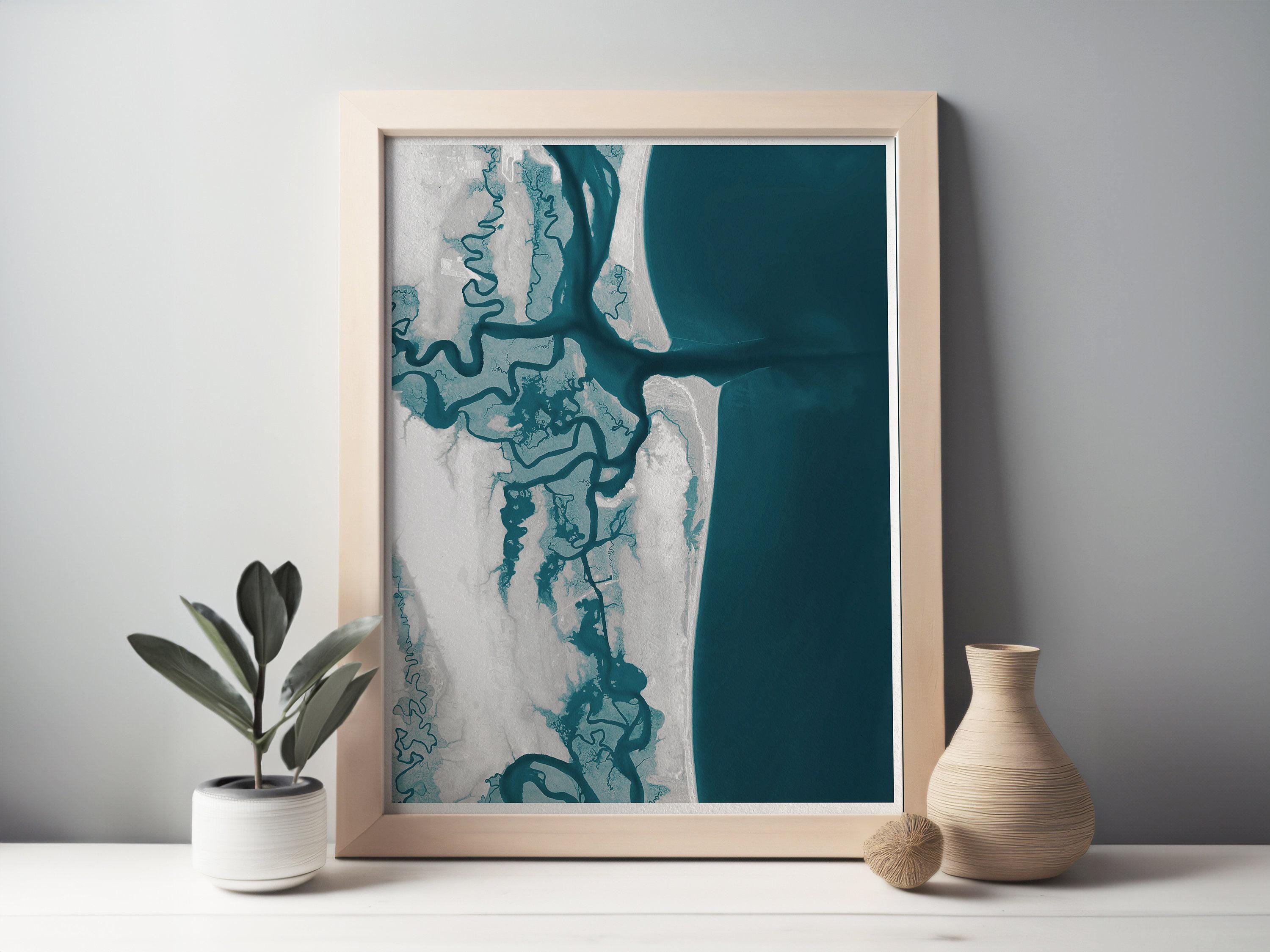 Amelia Island Florida Coastal Map Art Print Fernandina Beach Shore Housewarming Gift Anniversary Present Nautical Wall Decor Ocean - Close Up Detail