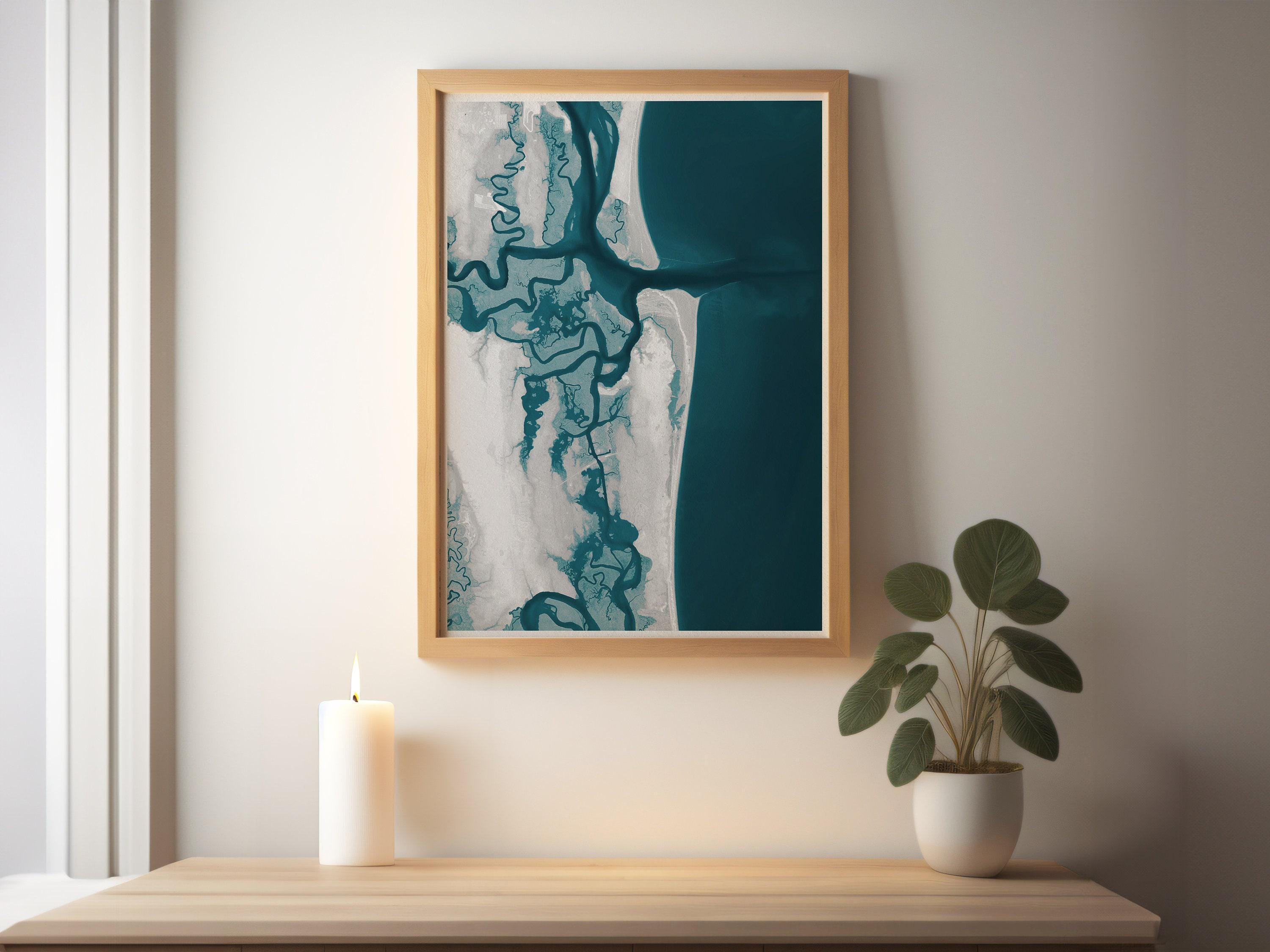 Amelia Island Florida Coastal Map Art Print Fernandina Beach Shore Housewarming Gift Anniversary Present Nautical Wall Decor Ocean - Room Setting