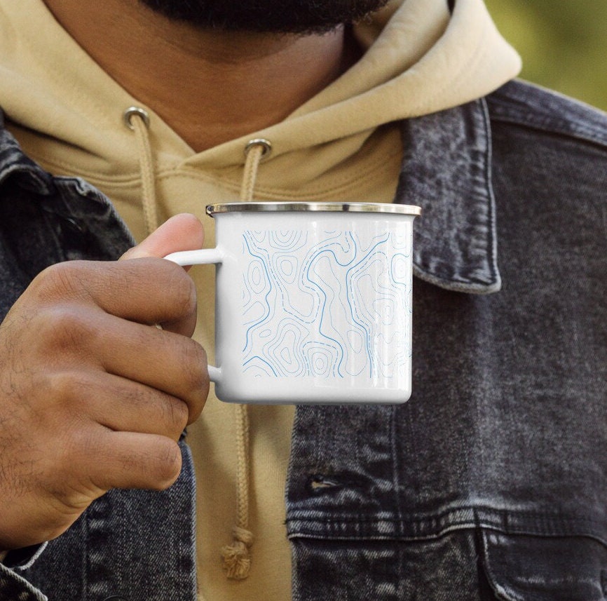 Topography Contour Line Mug Gift for Surveyor Land Survey Crew Chief Enamel Camping Mug Engineer GIS Mapping Professional Gift