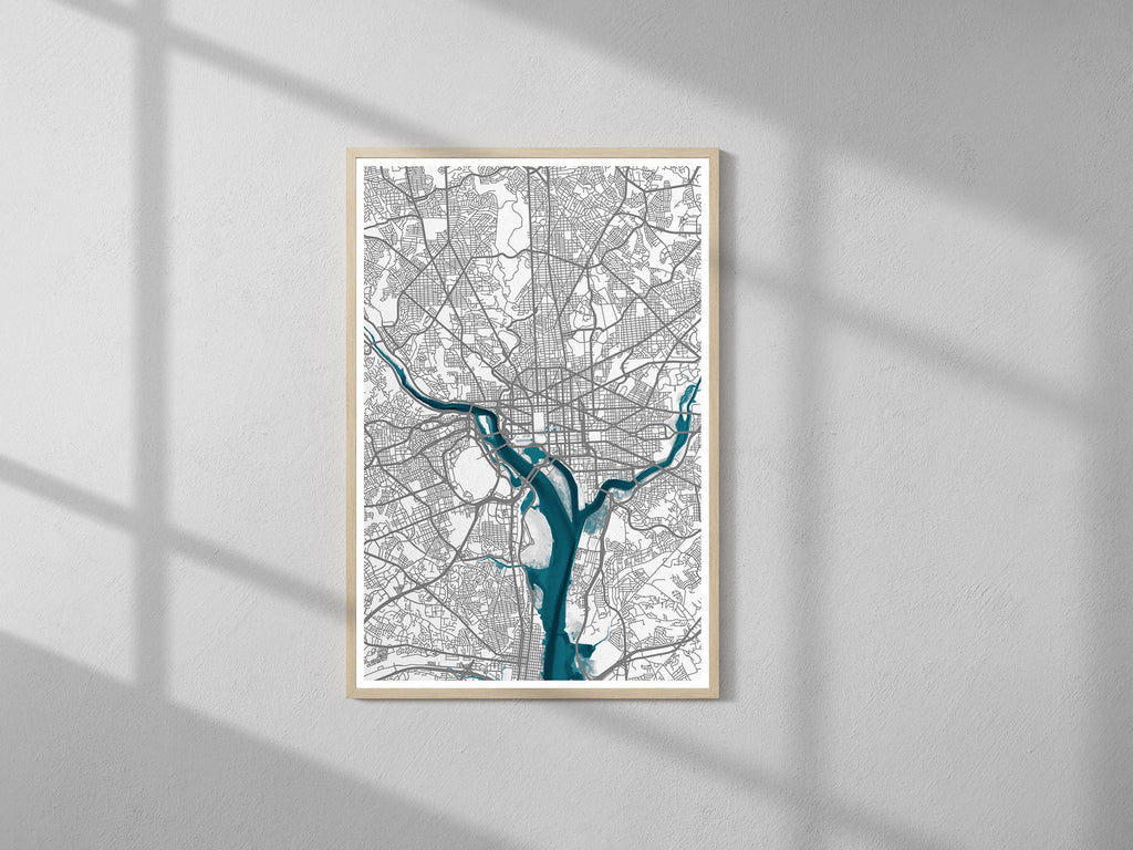 Washington District Of Columbia Anniversary Nautical Coastal Potomac Decor Urban River Chart Frame Print Gift City Wall Map Art