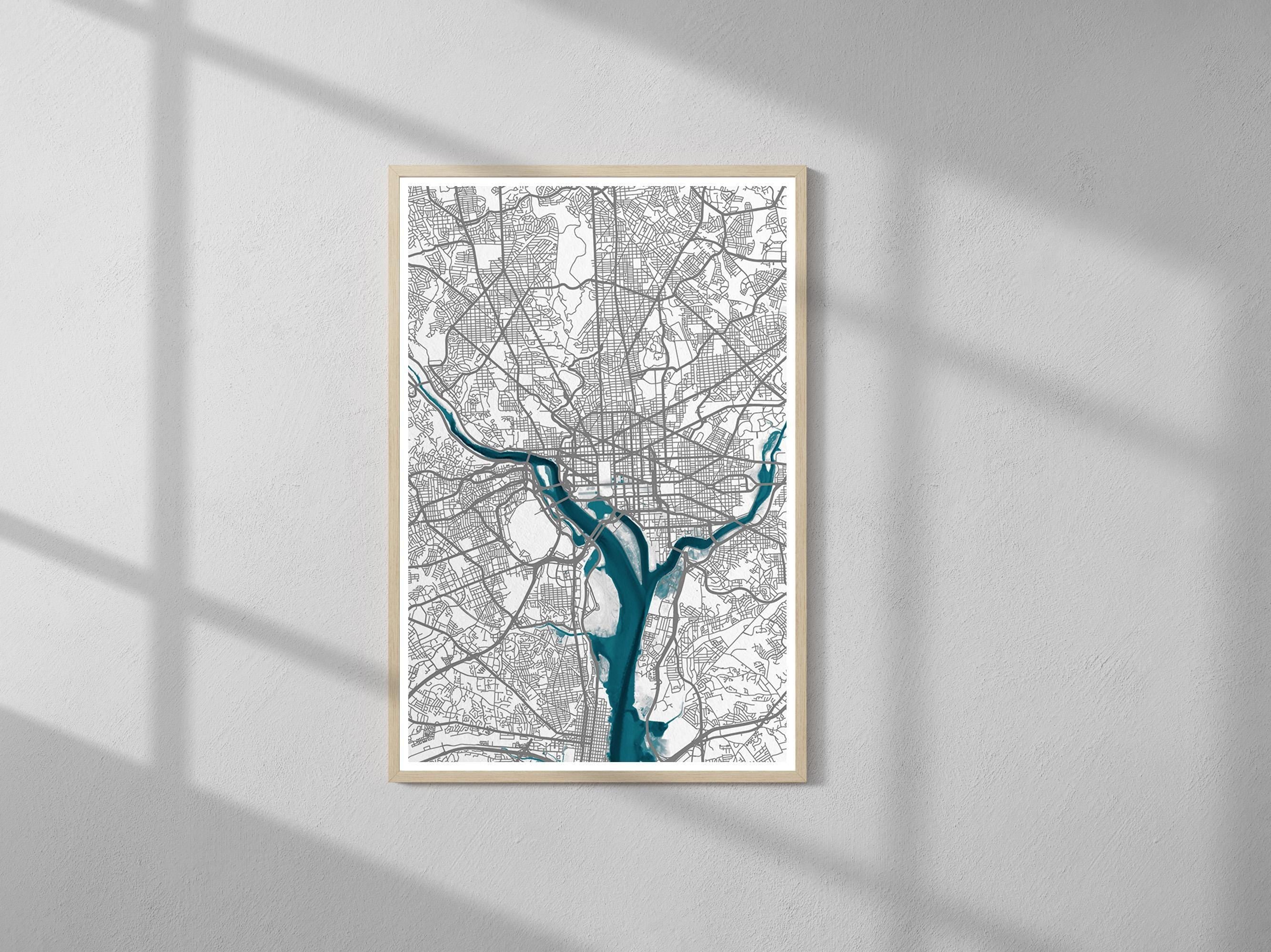 Washington District Of Columbia Anniversary Nautical Coastal Potomac Decor Urban River Chart Frame Print Gift City Wall Map Art