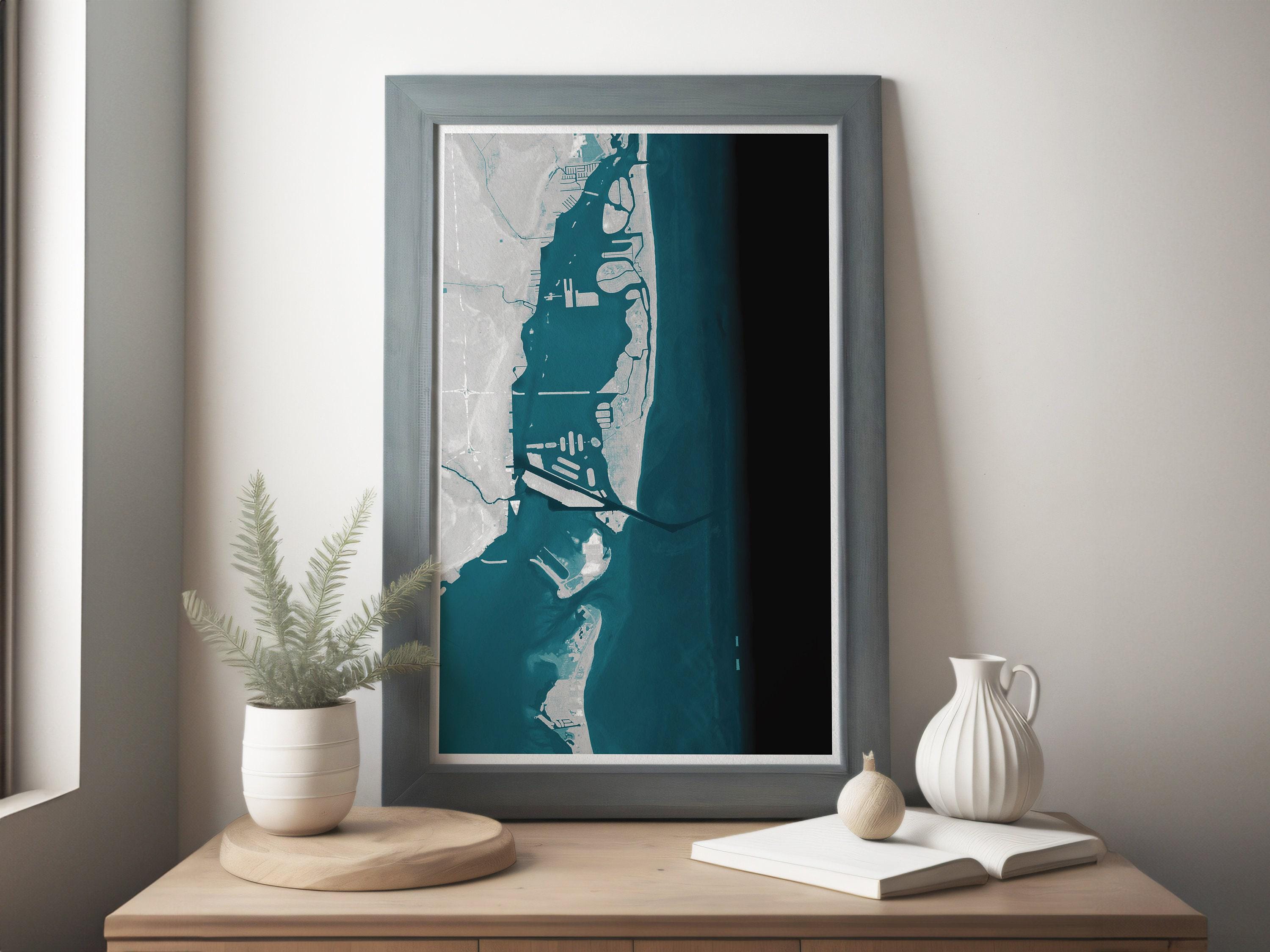Miami Beach Florida Bathymetric Coastal Map Art Print Nautical Wall Decor Housewarming Gift Ocean Home Biscayne Bay Atlantic Suncoast