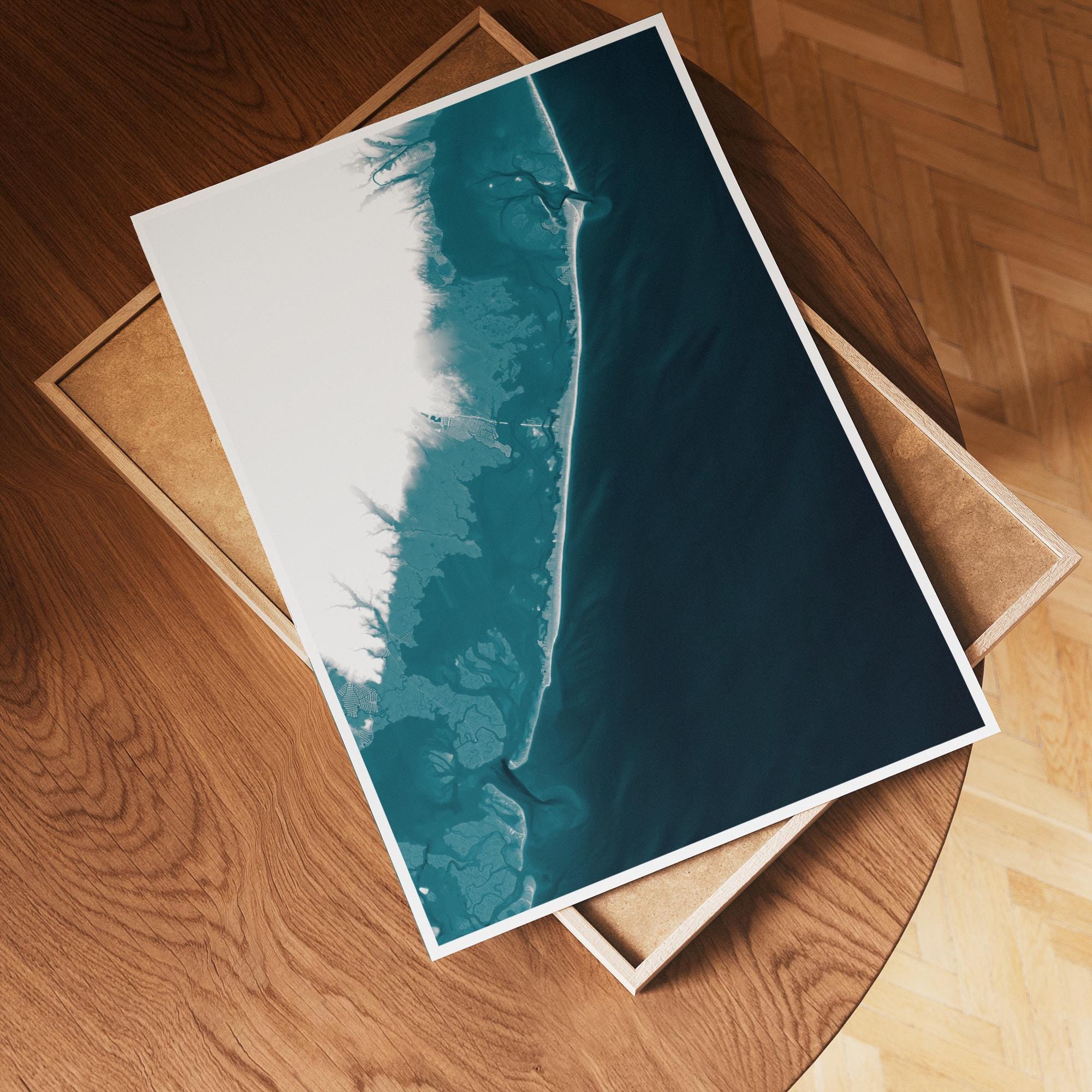 Long Beach Island New Jersey Coastal Map Art Print Barnegat Light Shoreline Nautical Bathymetric Wall Decor Beach House Gift Framed
