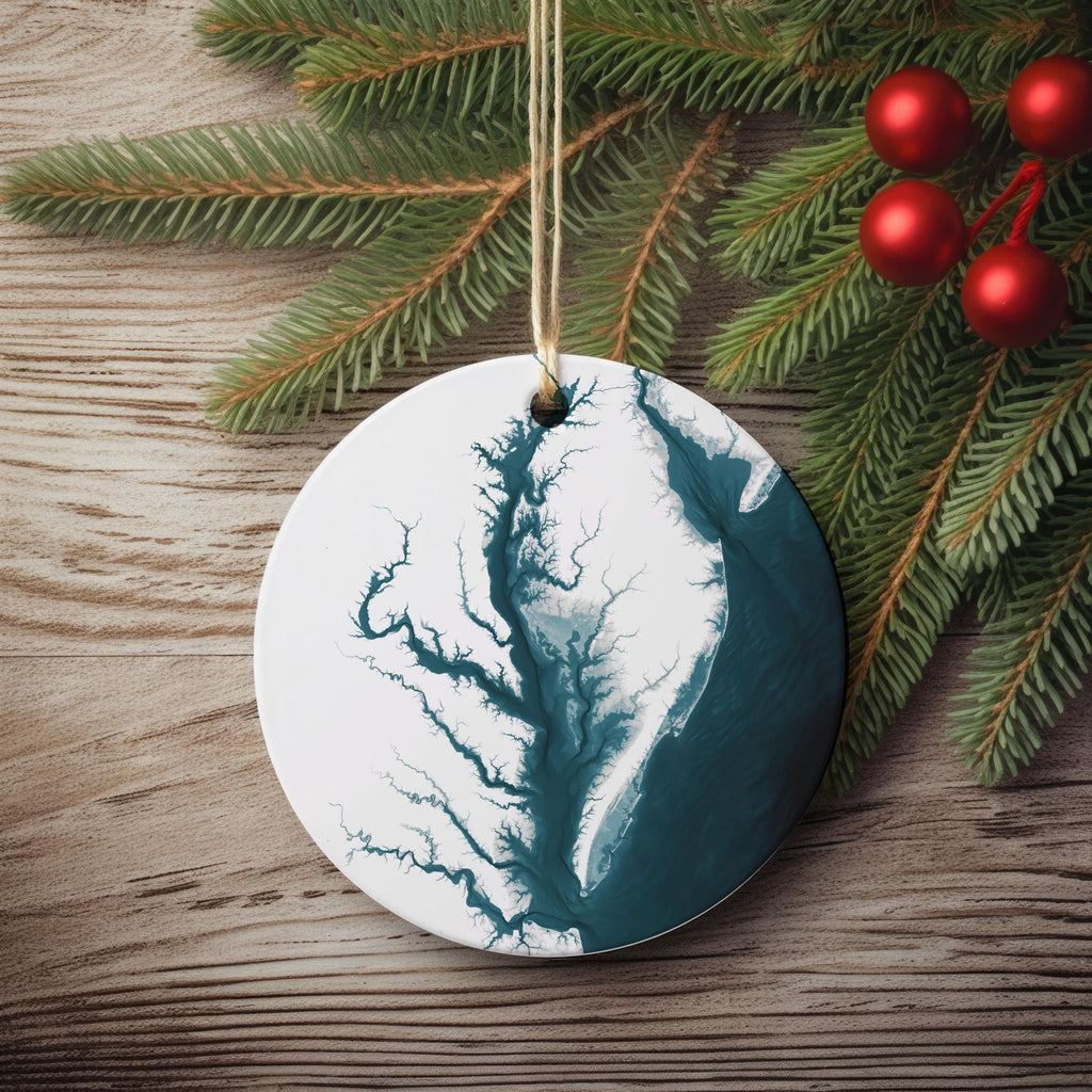 Chesapeake Bay Map Christmas Ornament Ceramic Holiday Gift Virginia Maryland Delaware Peninsula Coastal Nautical Stocking Stuffer