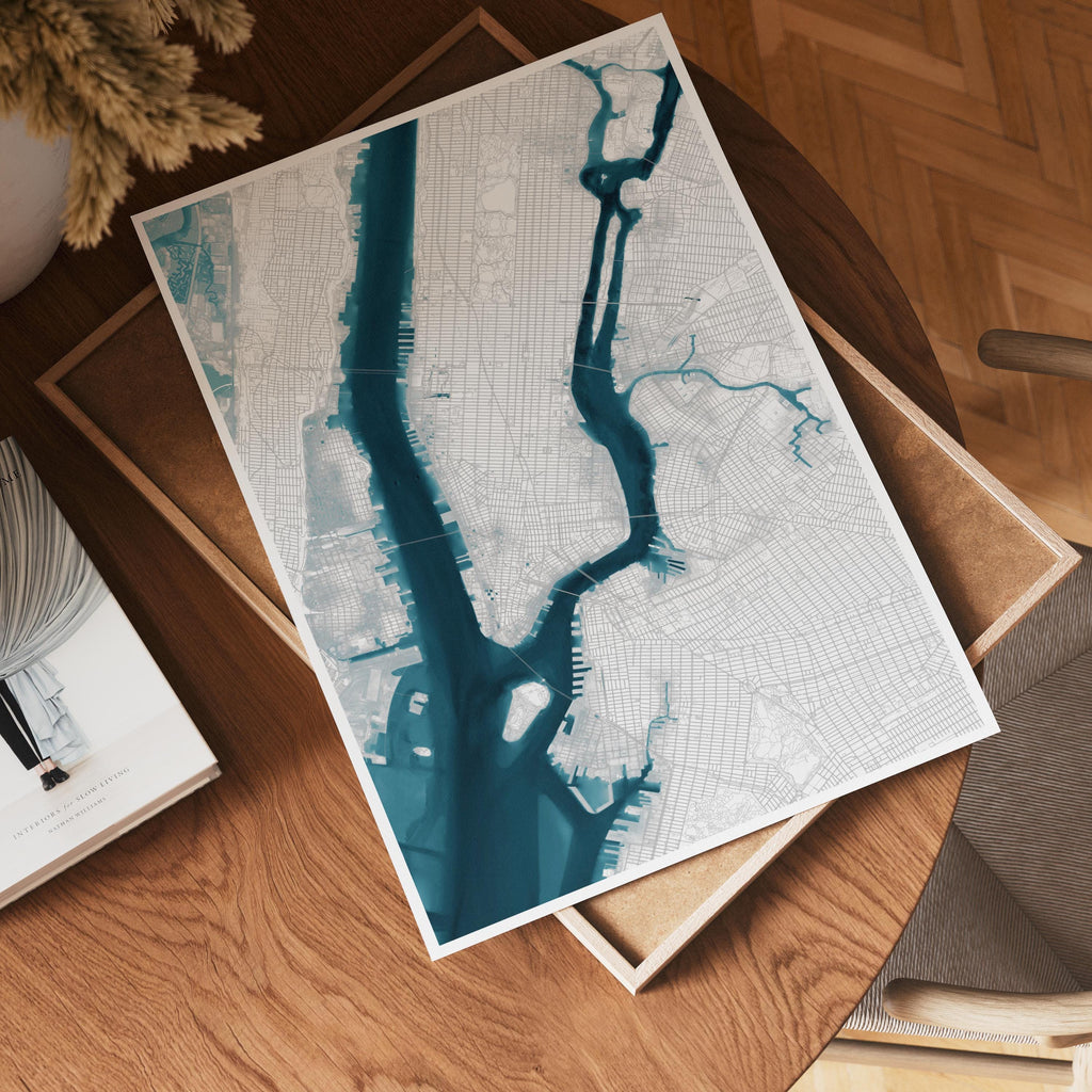 Manhattan New York Hudson Framed Decor River Print Gift City Wall Nyc Map Art Coastal Nautical Ocean Beach Depth Chart House Lover
