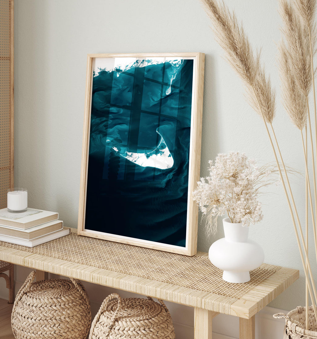 Nantucket Massachusetts Coastal Map Art Print Nautical Wall Decor Housewarming Gift Anniversary Beach House Bathymetric Ocean Depth Chart