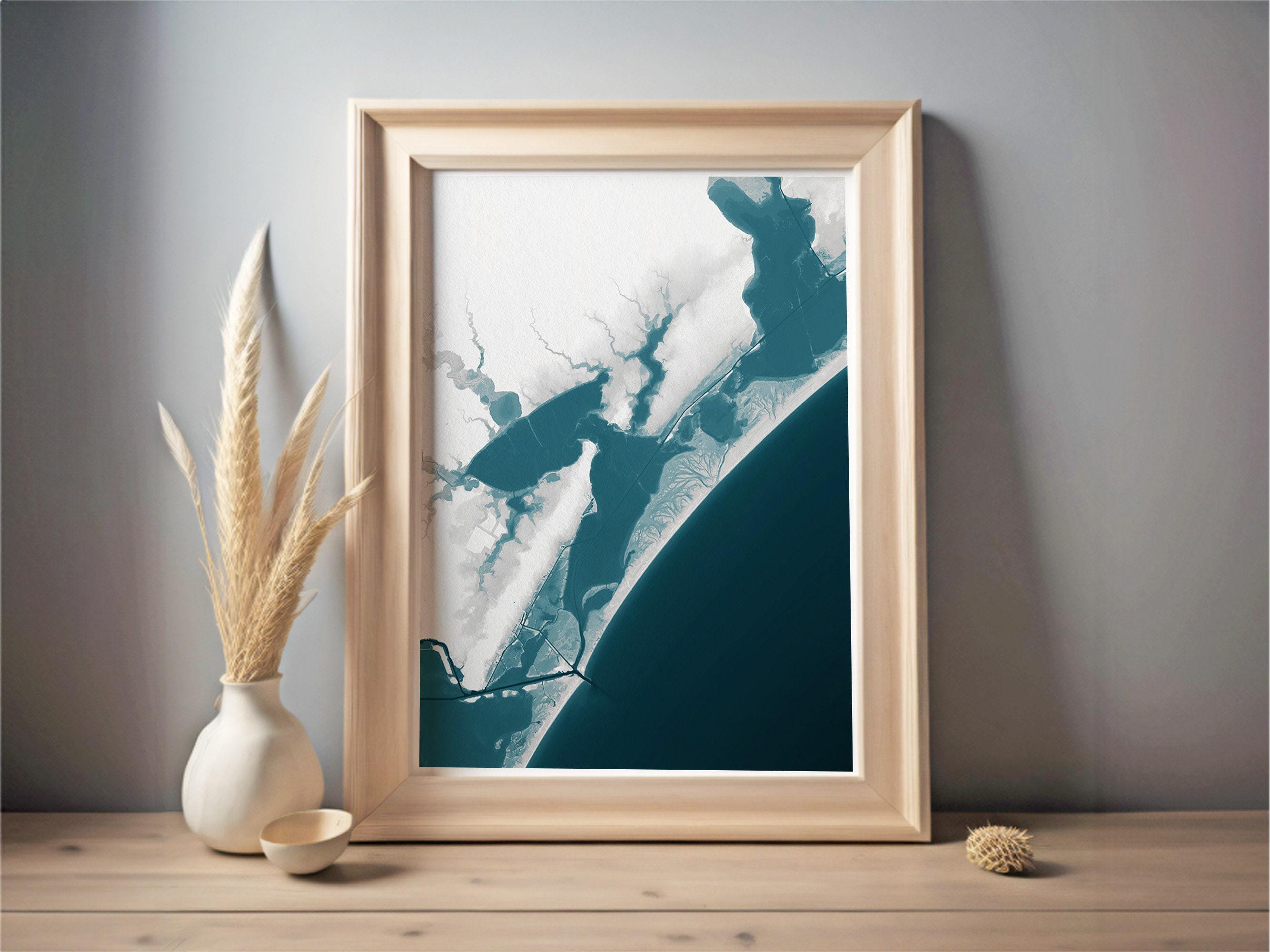 Aransas Bay Map Art Print Port Aransas Texas Coastal Wall Decor Nautical Chart Beach House Gift For Husband Wife Ocean Depth Map Poster