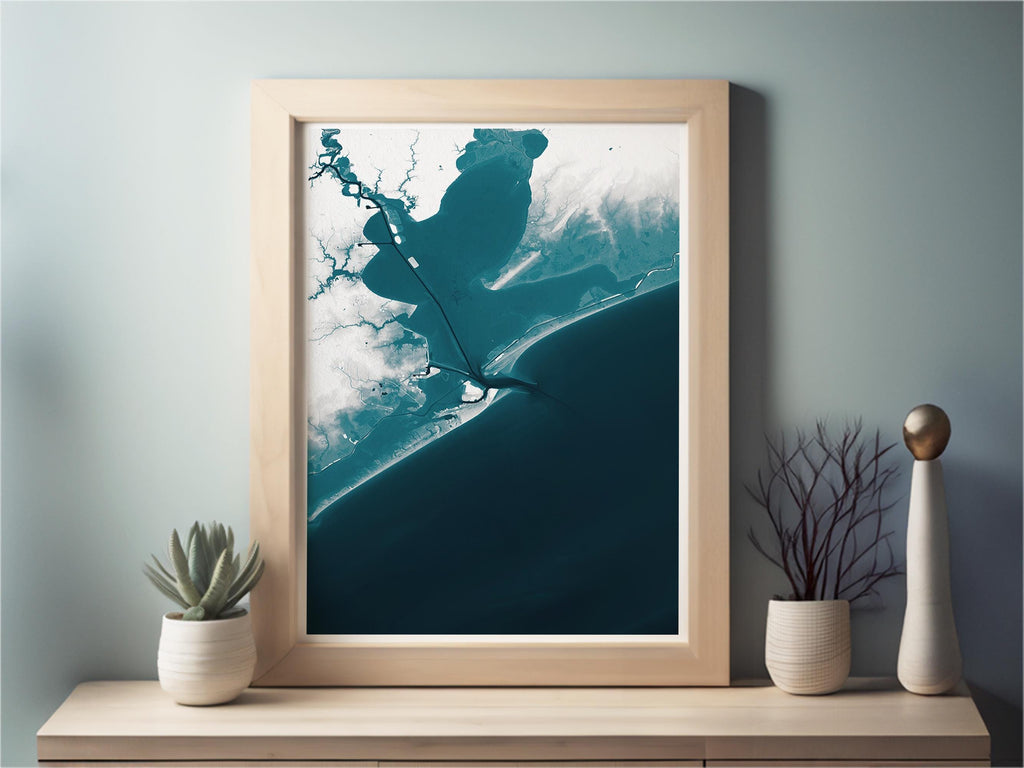 Galveston Island Texas Bathymetric Map Art Print Nautical Coastal Wall Decor Beach House Housewarming Anniversary Gift Ocean Depth Poster
