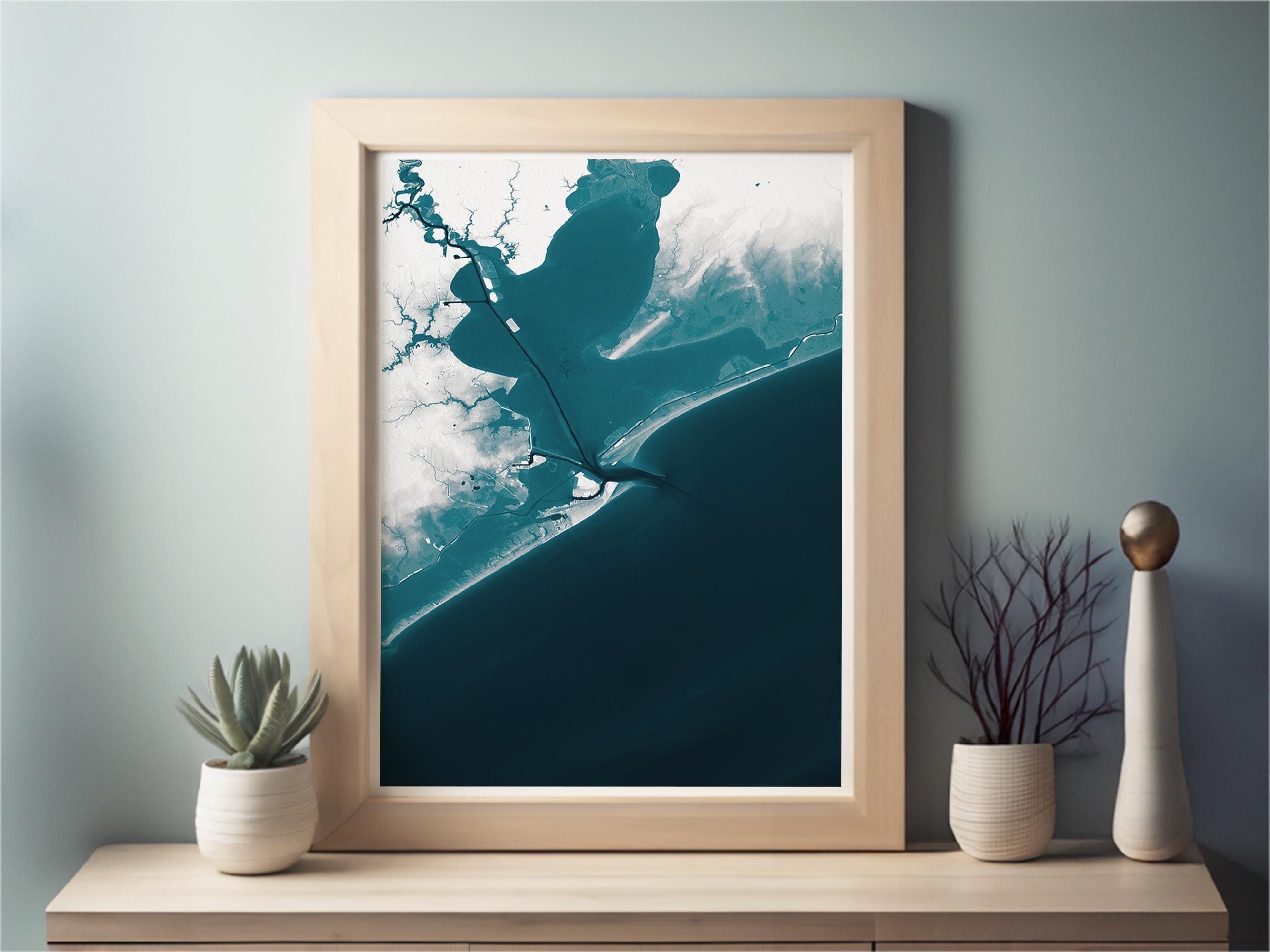 Galveston Island Texas Bathymetric Map Art Print Nautical Coastal Wall Decor Beach House Housewarming Anniversary Gift Ocean Depth Poster