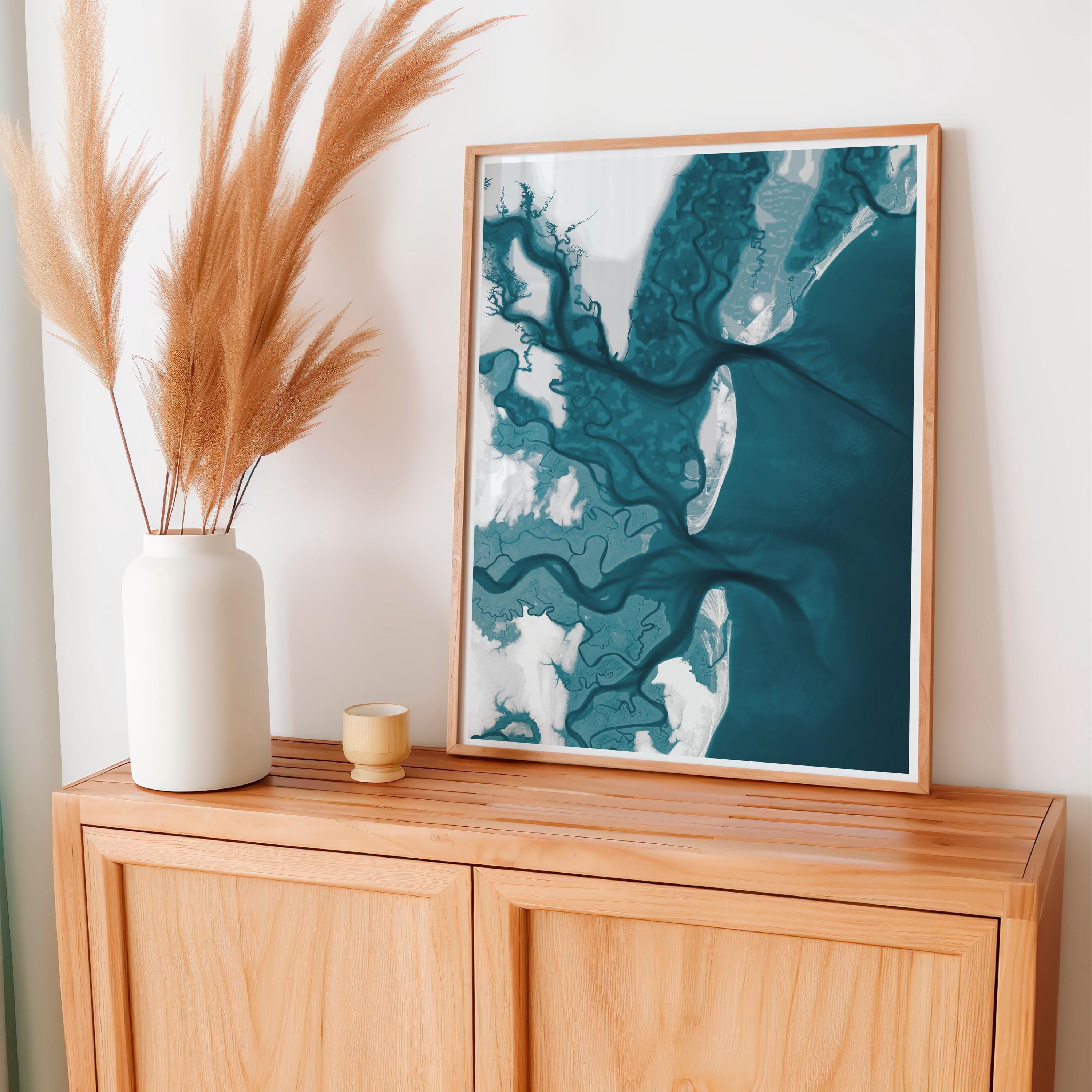 Coastal Map Art Print Jekyll Island Georgia Nautical Wall Decor Beach House Gift Housewarming Anniversary Lowcountry Tropical Ocean Depth