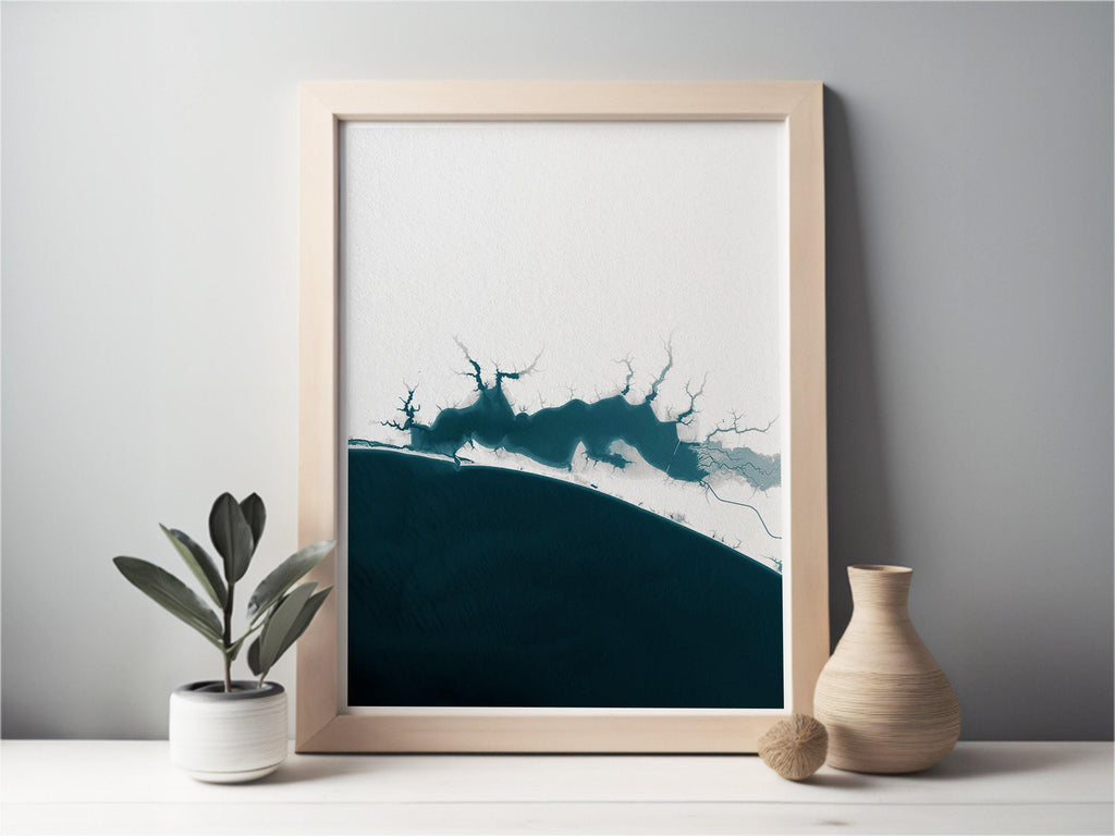 Choctawhatchee Bay Water Outer Banks North Carolina Coastal Map Art Print Housewarming Gift Anniversary Present Framed Coastal Map Print