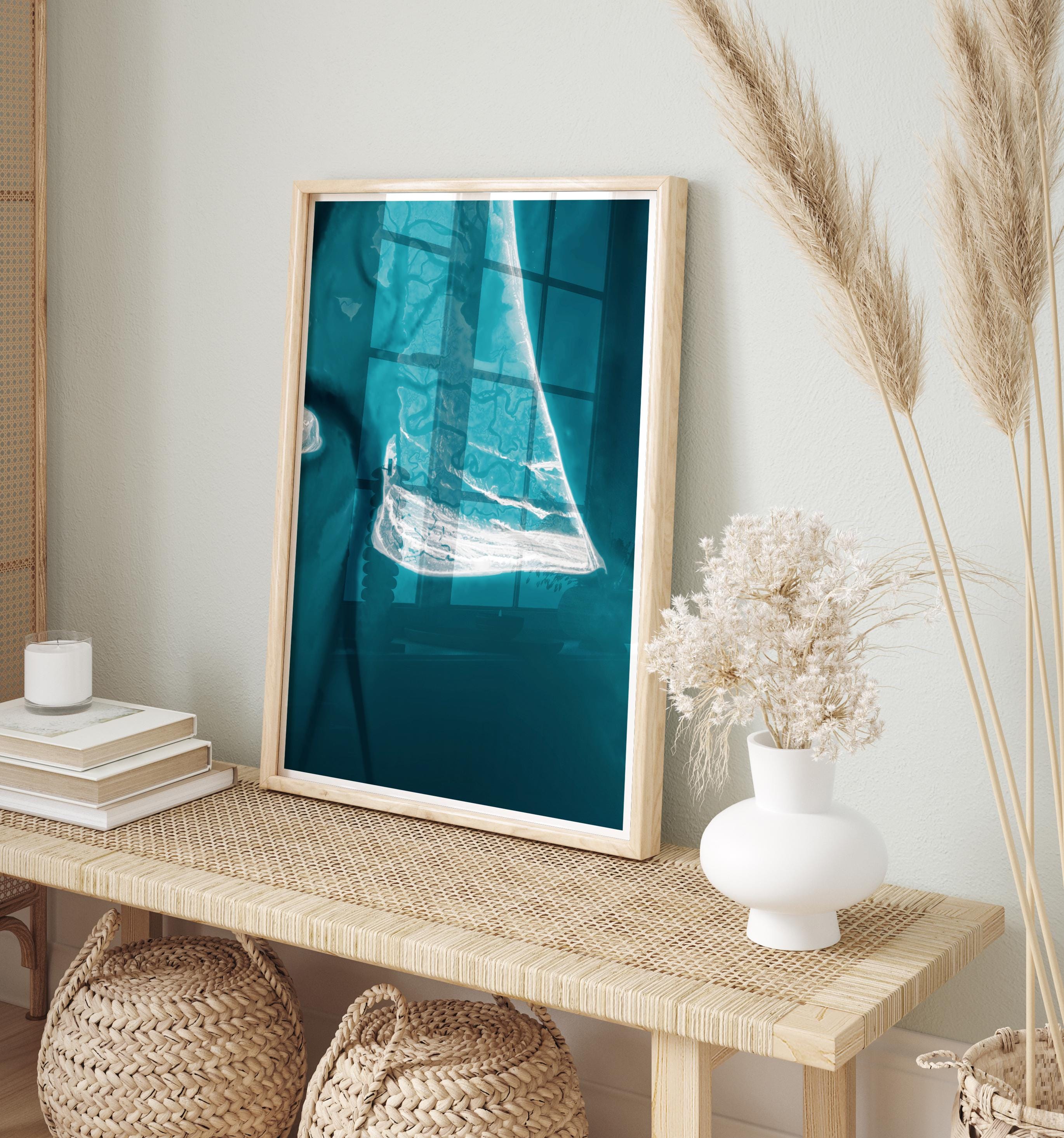 Bald Head Island North Carolina Cape Fear Old Baldy Lighthouse Nautical Coastal Barrier Island Ocean Depth Map Wall Art Print Gift Decor