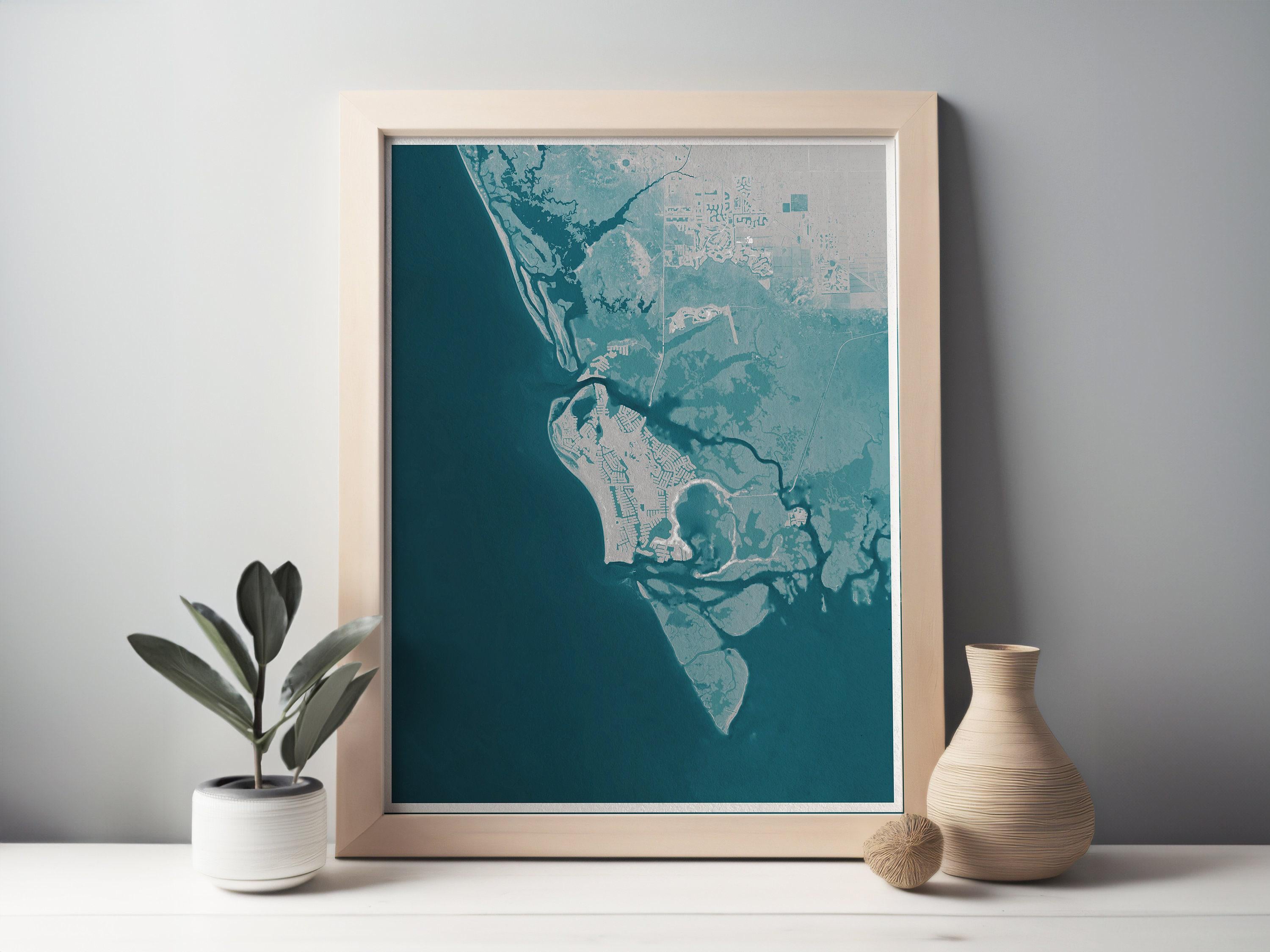 Marco Island Florida Coastal Map Art Print Ten Thousand Islands Nautical Wall Decor Beach House Gift Housewarming Anniversary Present