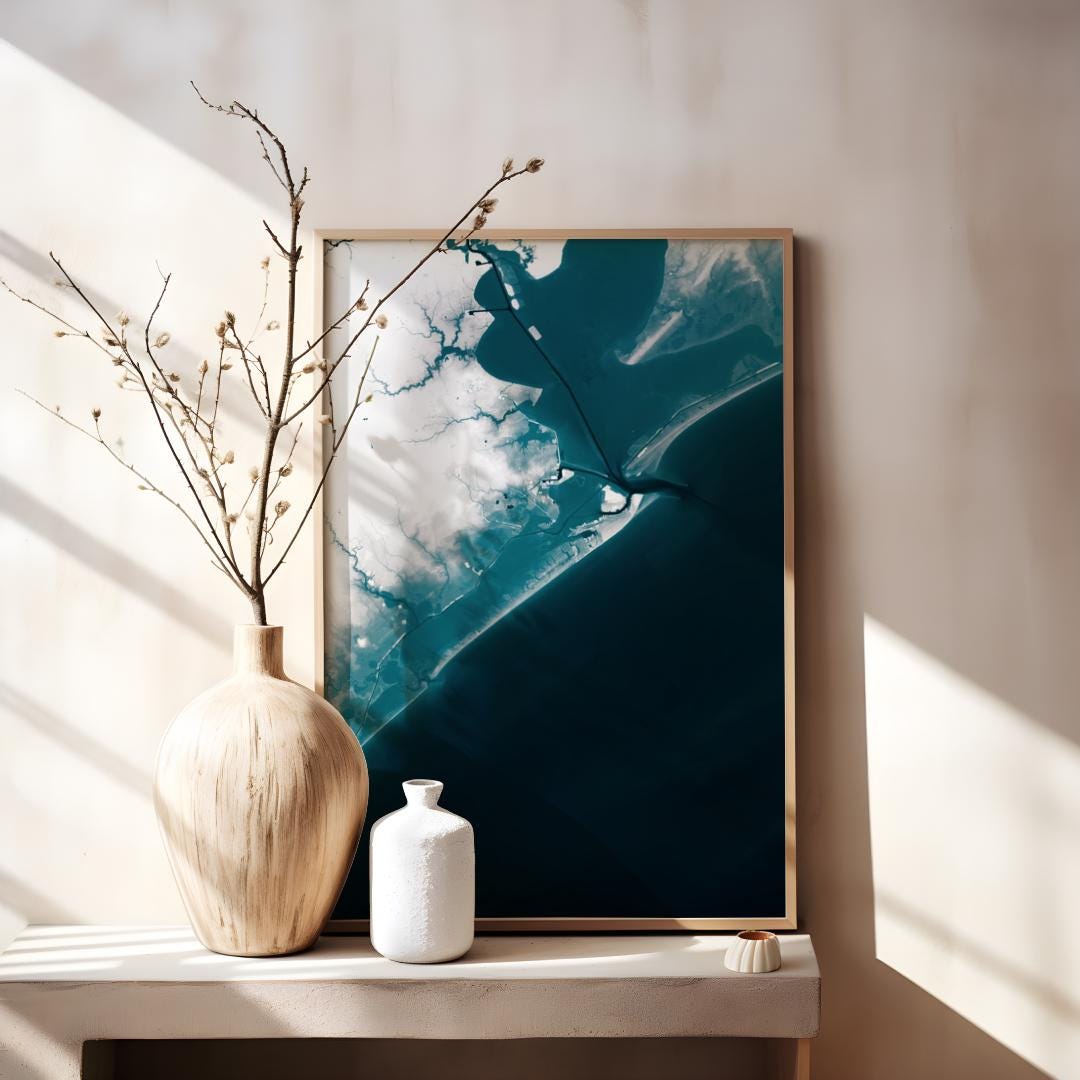 Galveston Island Texas Bathymetric Map Art Print Gulf Coast Nautical Coastal Wall Decor Beach House Gift Housewarming Anniversary Ocean