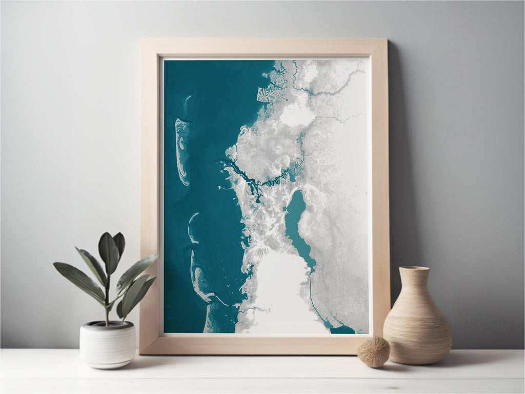 Tarpon Springs Florida Bathymetric Map Art Print Nautical Gulf Coast Wall Decor Beach House Gift Housewarming Ocean Depth Chart Framed
