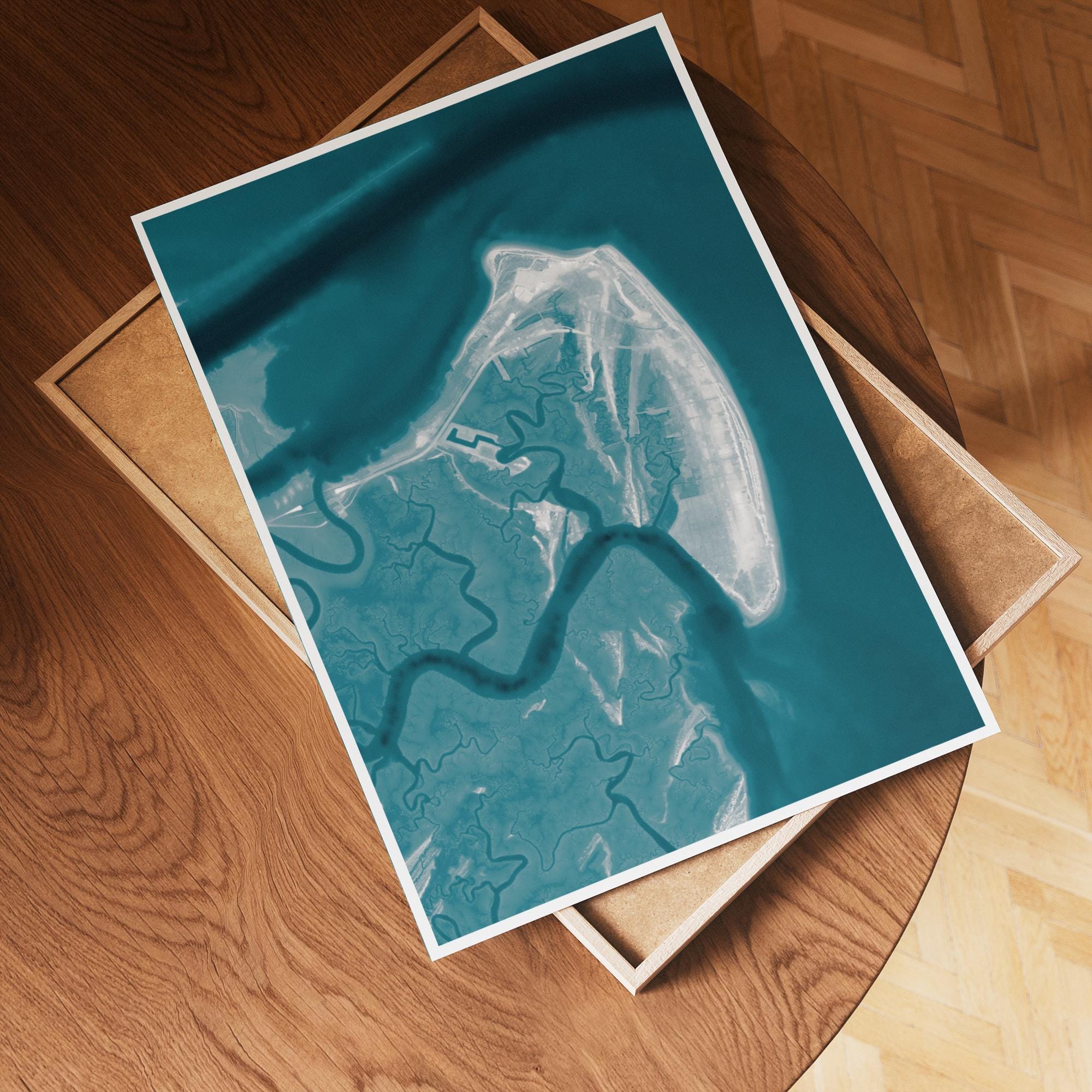 Tybee Island Georgia Bathymetric Map Art Print Coastal Wall Decor Nautical Savannah Beach House Gift Waterfront Housewarming Anniversary