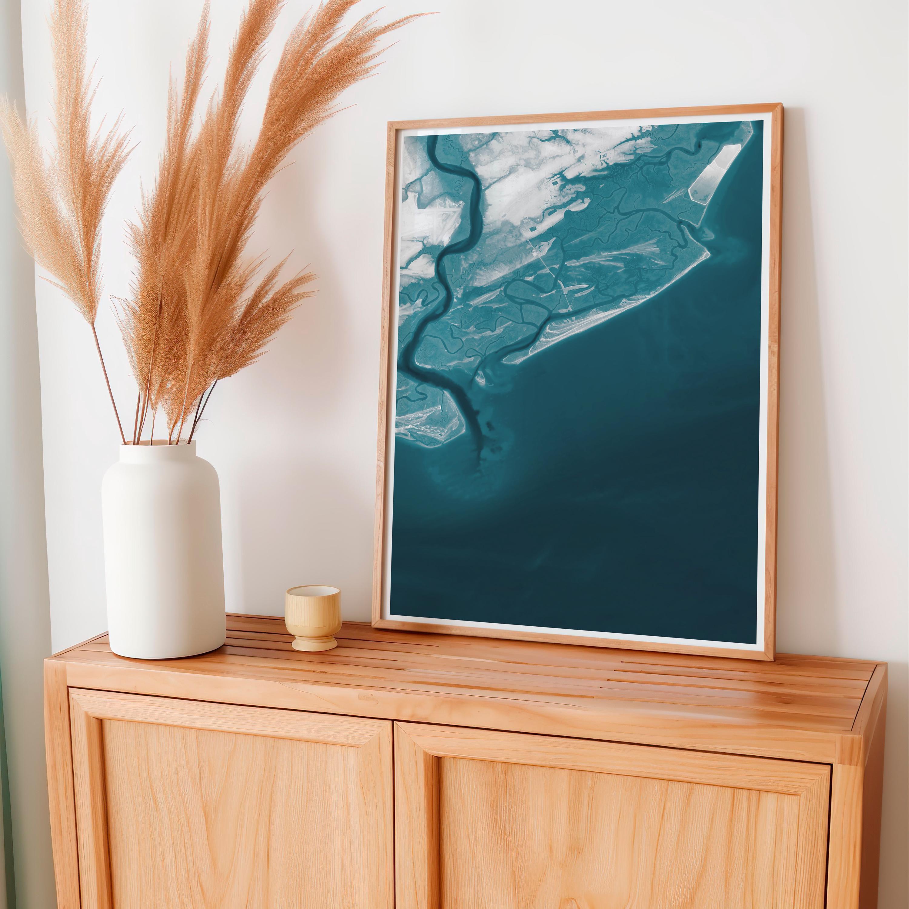 Folly Beach South Carolina Coastal Map Art Print Lowcountry Nautical Chart Wall Decor Beach House Housewarming Anniversary Gift