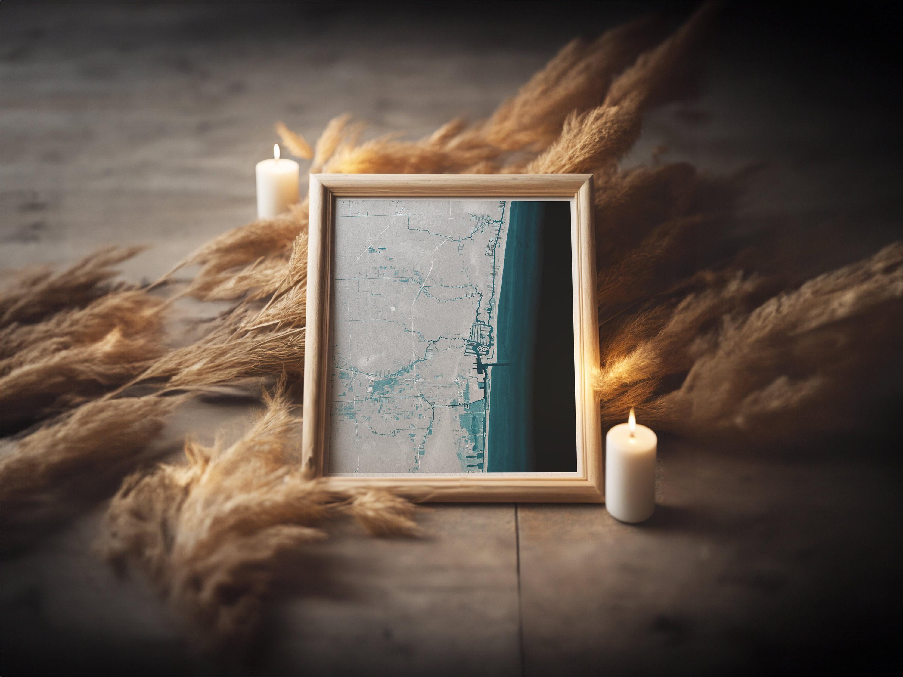 Fort Lauderdale Florida Coastal Map Art Print Nautical Wall Decor Beach House Gift Yacht Ocean Depth Chart Housewarming Anniversary Framed