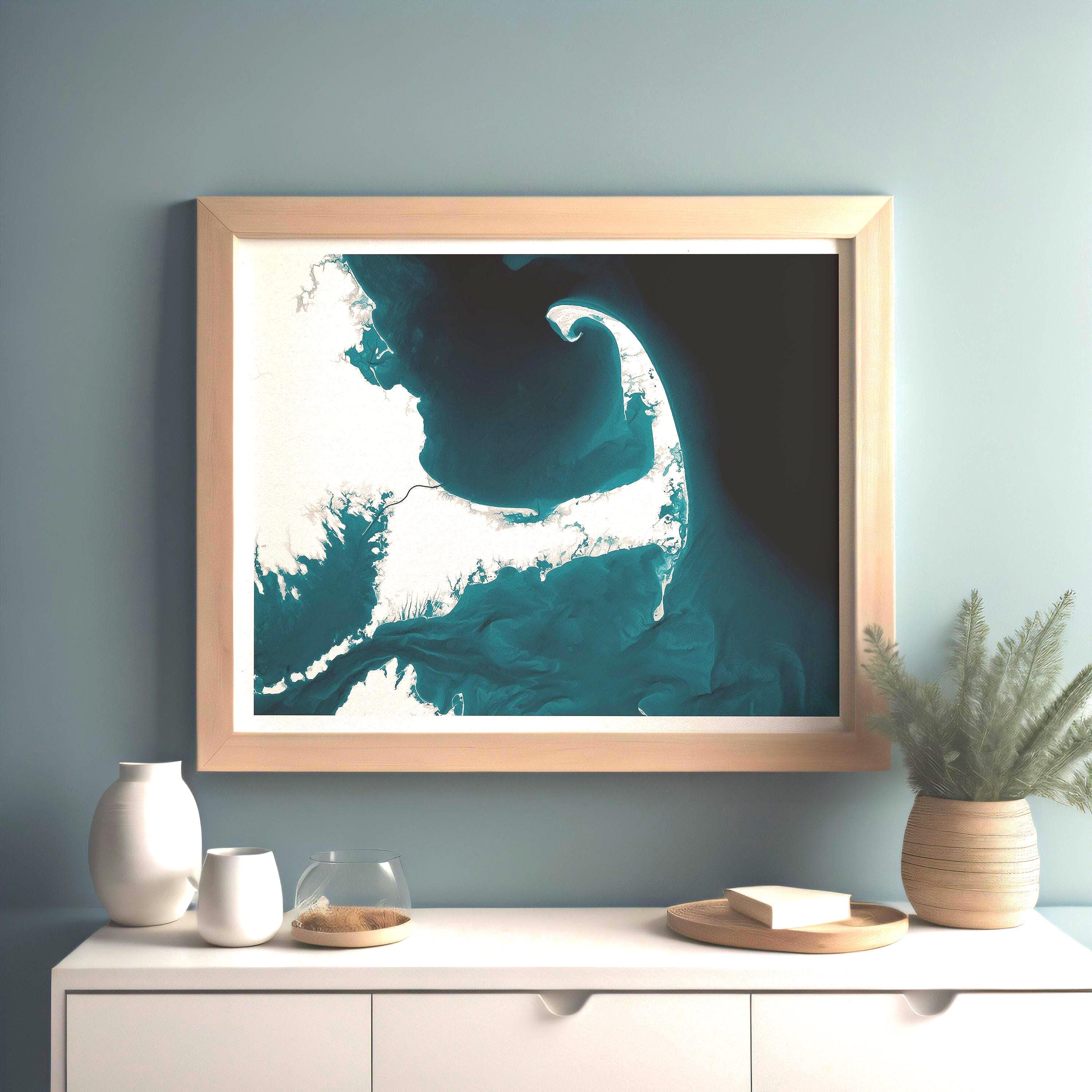 Cape Cod Massachusetts Bathymetric Map Art Print Nautical Coastal Wall Decor Beach House Housewarming Gift Anniversary Ocean Depth Chart