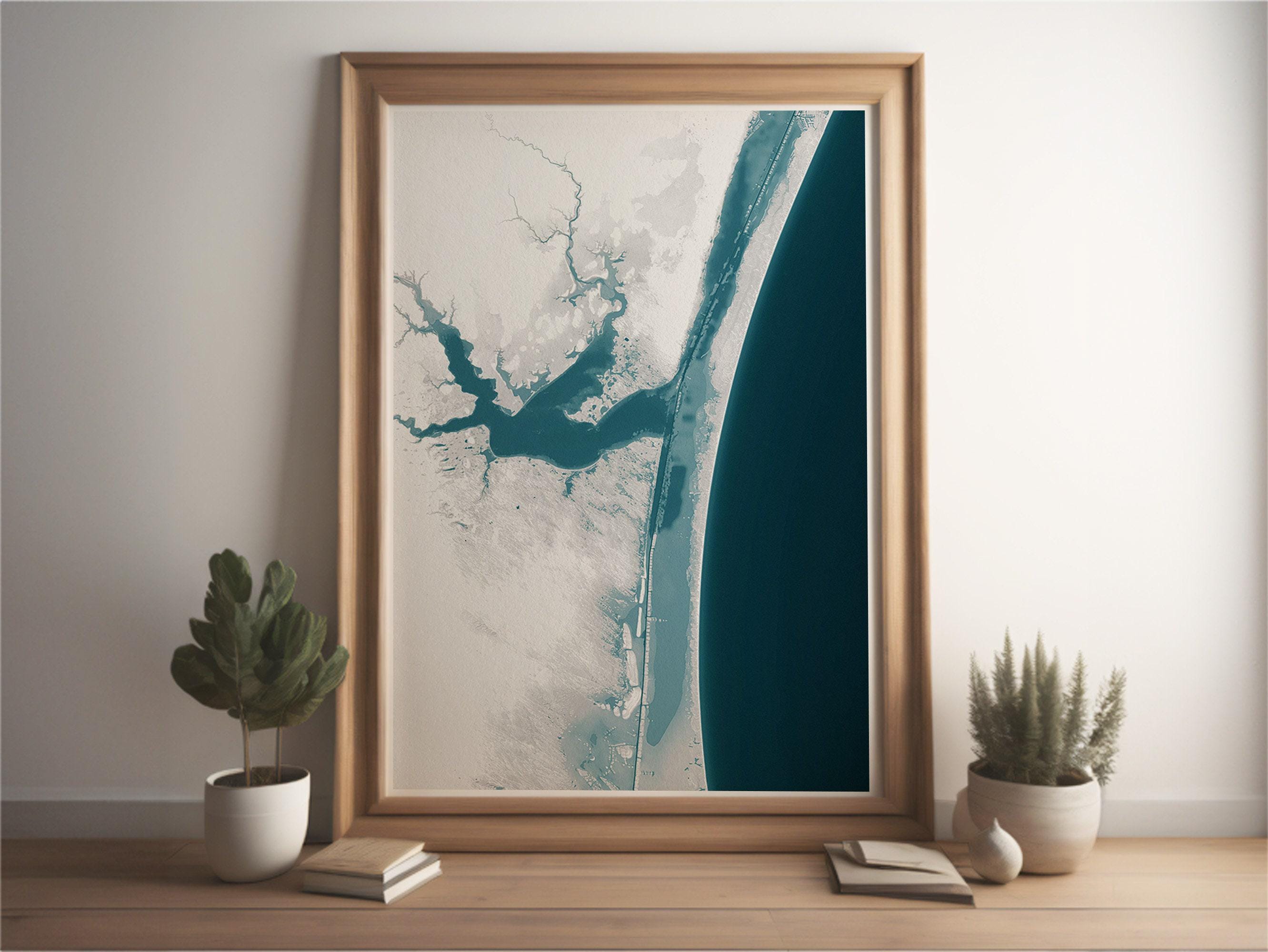 Baffin Bay Texas Bathymetric Map Art Print Nautical Gulf Coast Wall Decor Beach House Gift Ocean Depth Chart Coastal Artwork Home