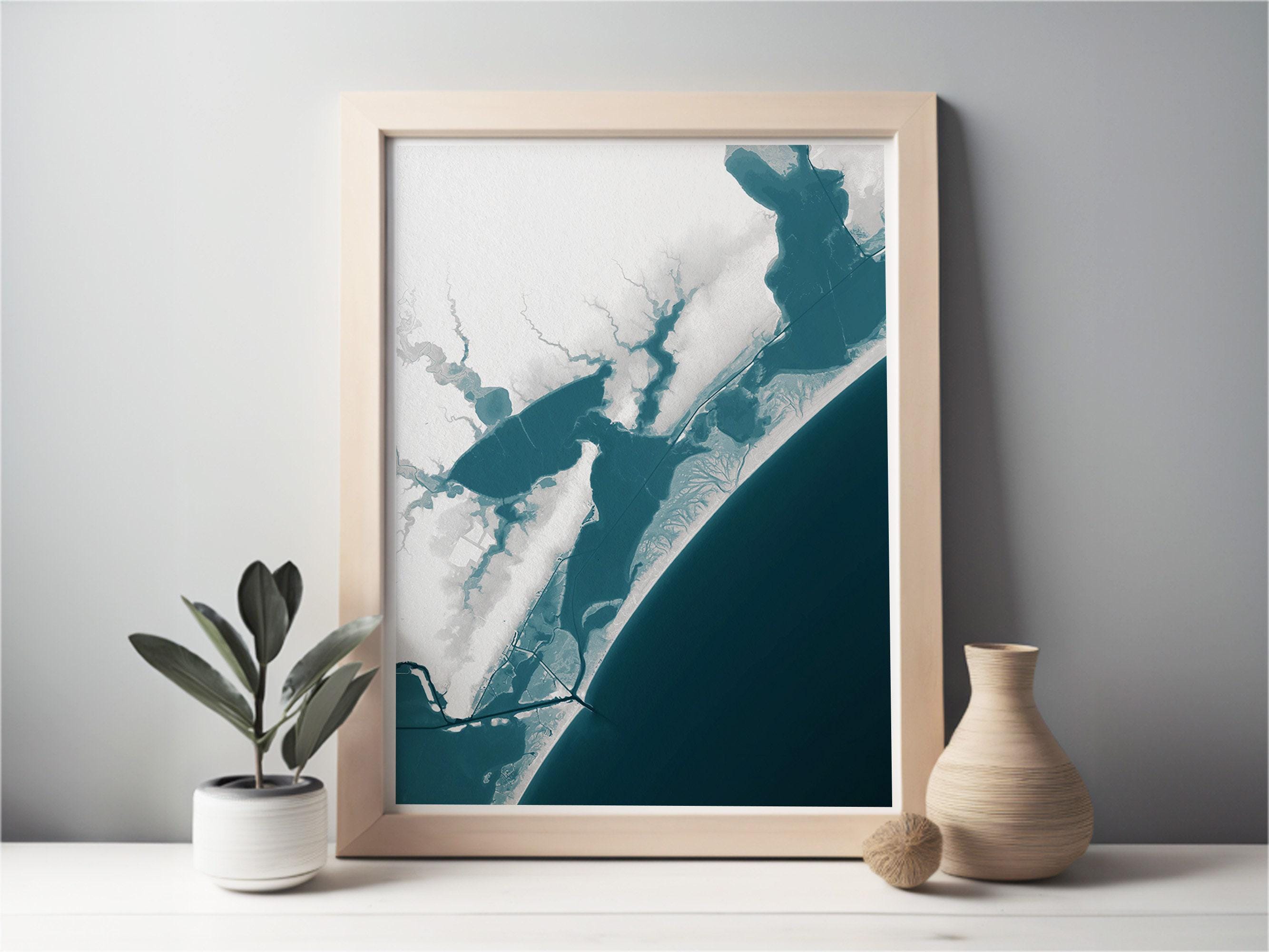 Aransas Bay Map Art Print Port Aransas Texas Coastal Wall Decor Nautical Chart Beach House Gift For Husband Wife Ocean Depth Map Poster