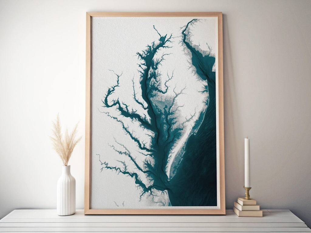 Chesapeake Bay Virginia Nautical Maryland Coastal Decor Ocean Paper Print Depth Gift Home Wall Fine Map Art Beach Chart House
