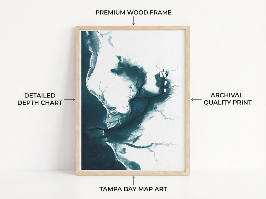 Tampa Bay Florida Bathymetric Map Art Print Gulf Coast Nautical Wall Decor Beach House Housewarming Anniversary Gift Ocean Depth Chart