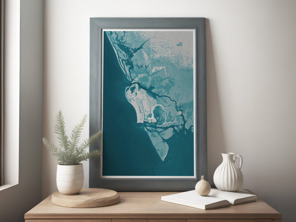 Marco Island Florida Coastal Map Art Print Ten Thousand Islands Nautical Wall Decor Beach House Gift Housewarming Anniversary Present