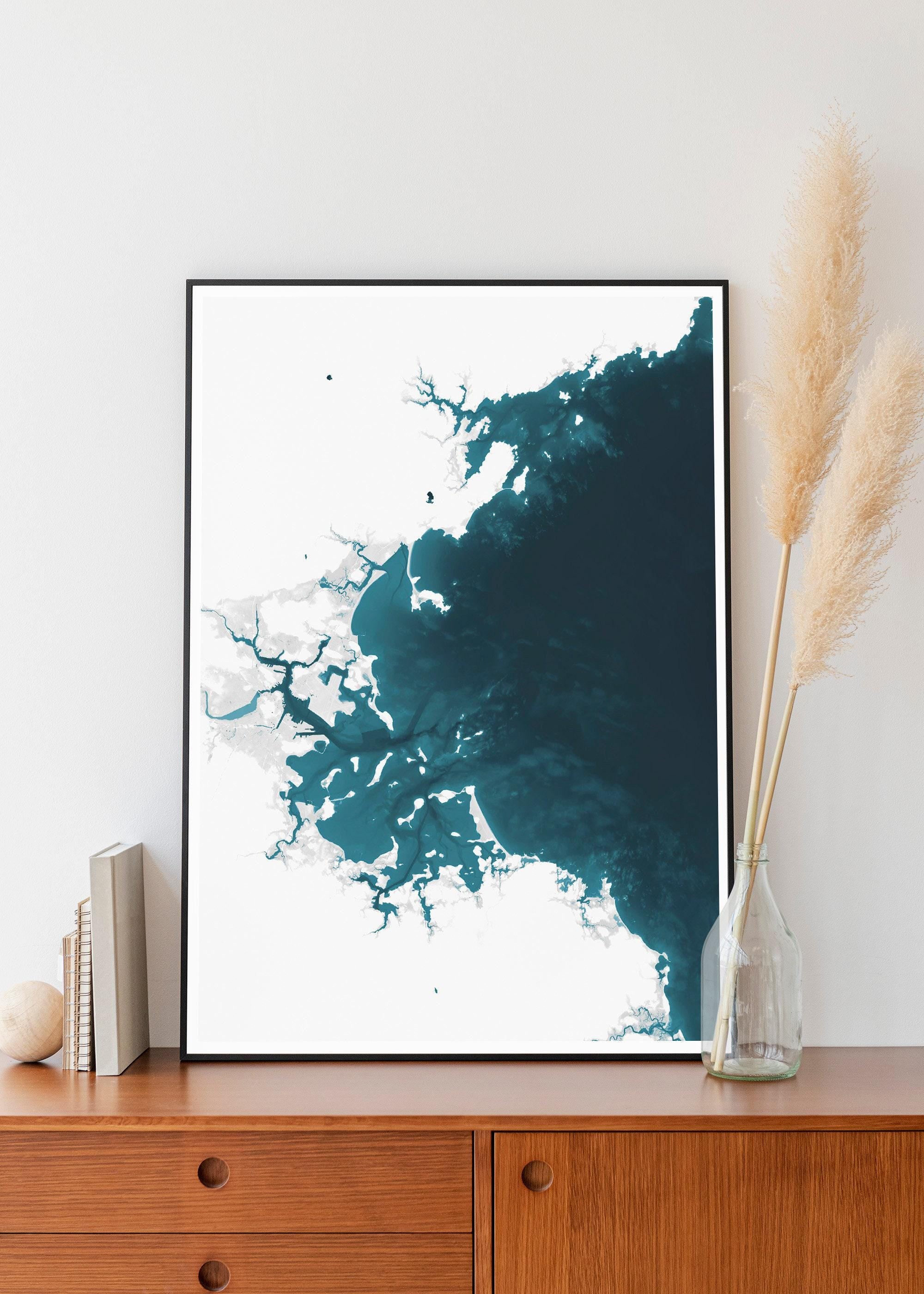 Massachusetts Bay Coastal Map Art Print Housewarming Gift Anniversary Present Nautical Wall Decor Beach House Bathymetric Chart