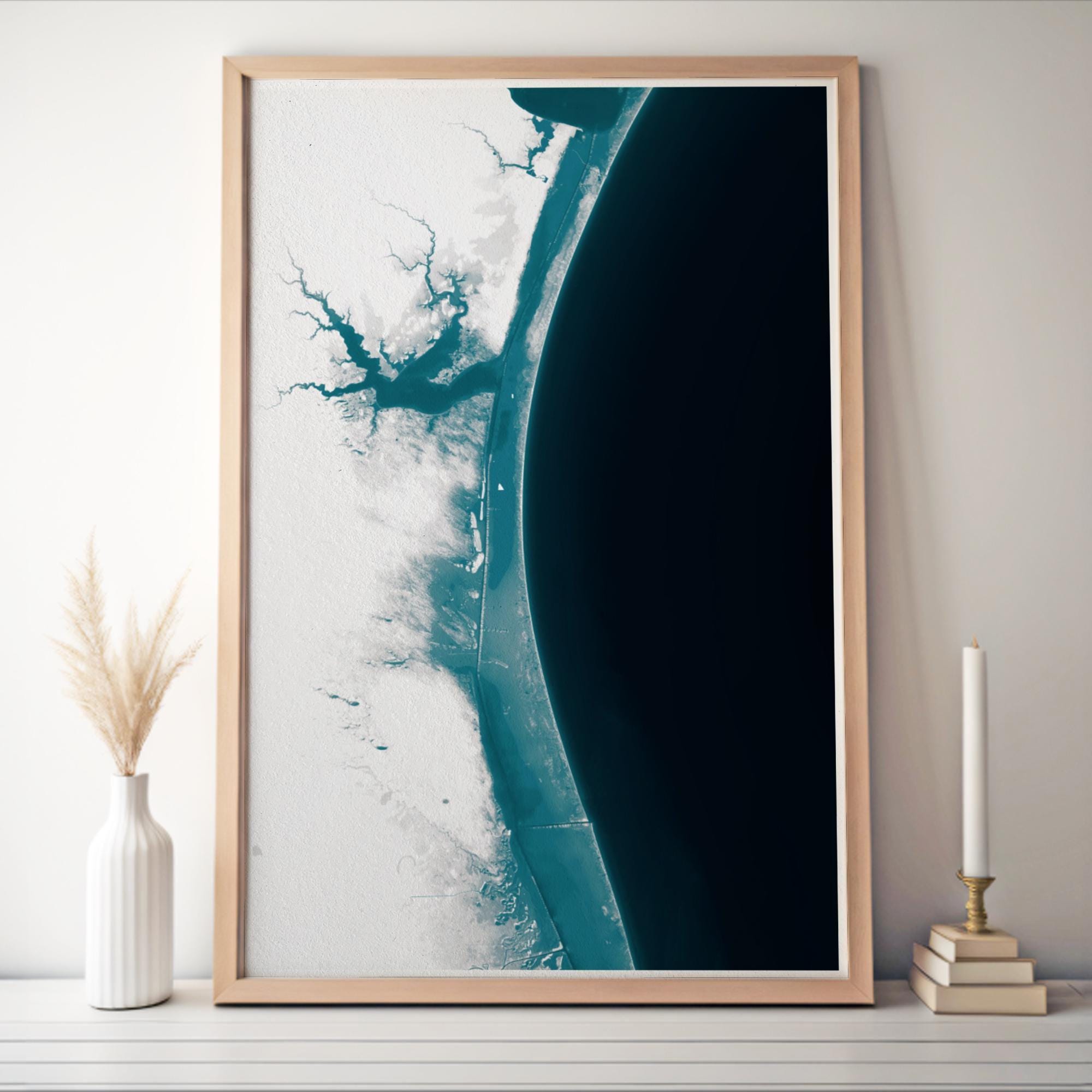Padre Island National Seashore Texas Bathymetric Map Art Print Gulf of Mexico Coastal Wall Decor Beach House Gift Corpus Christi