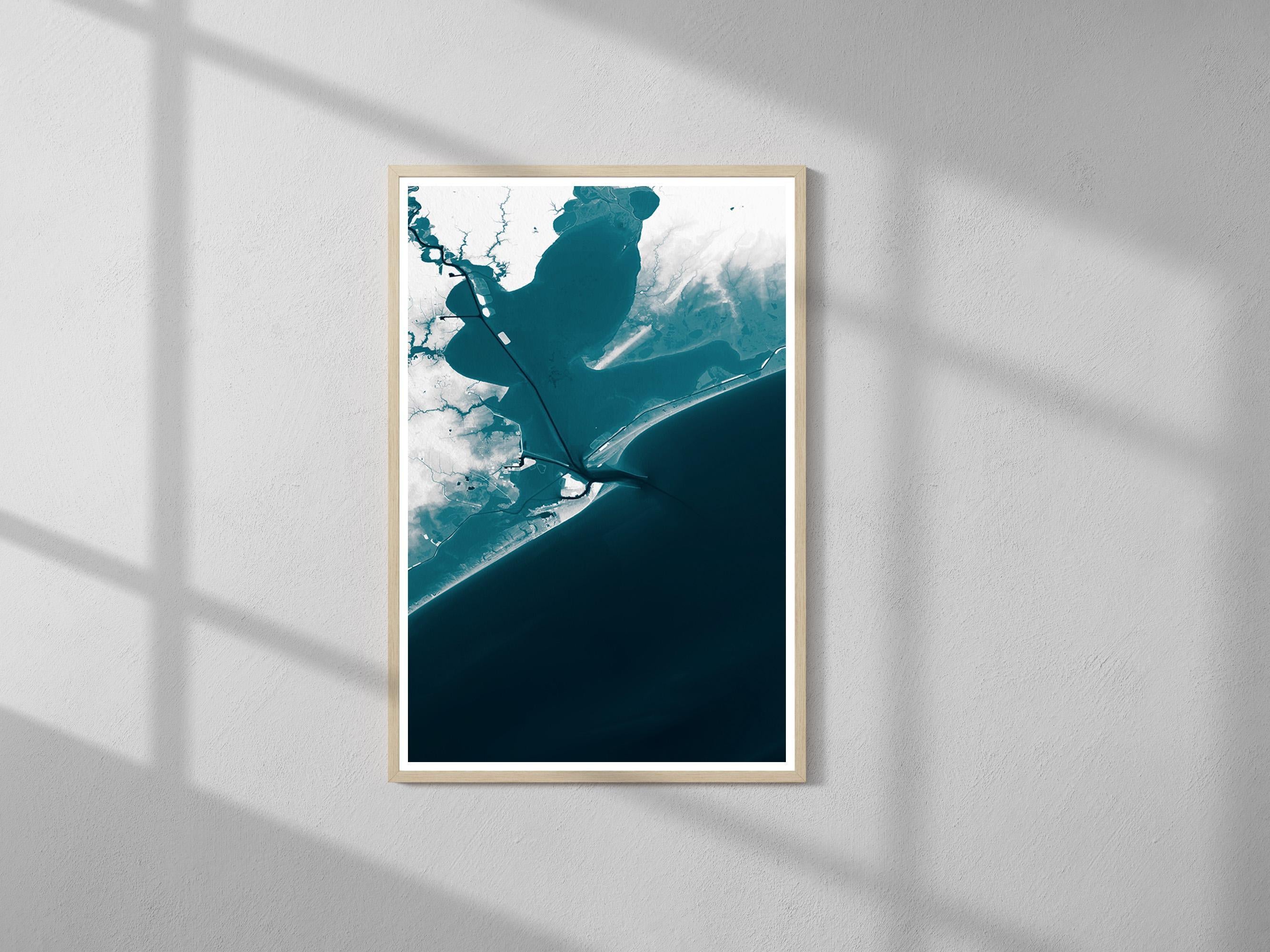 Galveston Island Texas Bathymetric Map Art Print Nautical Coastal Wall Decor Beach House Housewarming Anniversary Gift Ocean Depth Poster