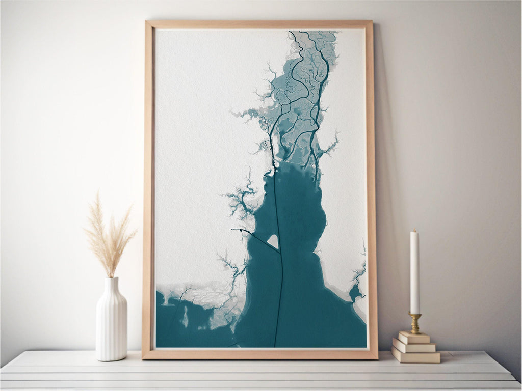 Mobile Bay Alabama Nautical Southern Husband Coastal Nature House Decor Beach Coast Print Gulf Gift Wall Mood Map Art Ocean Depth