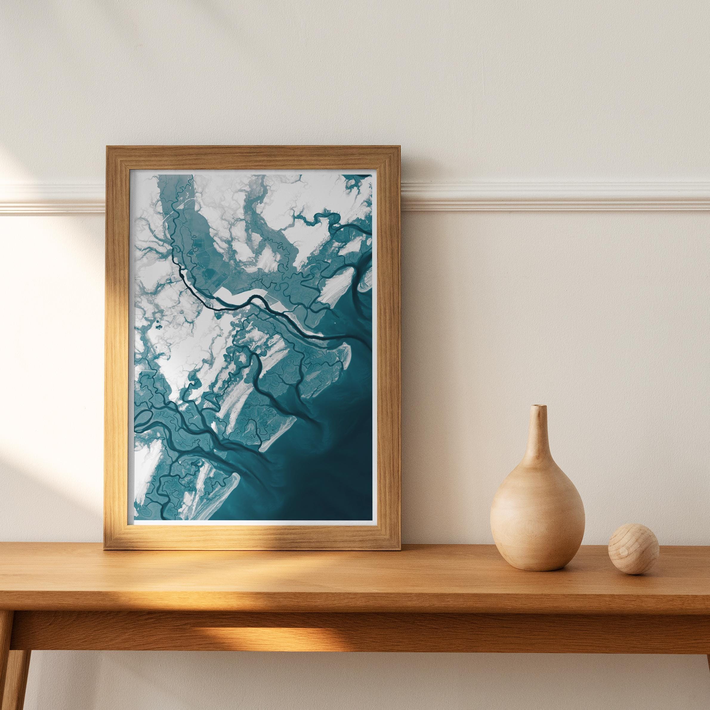 Savannah Georgia Coastal Map Art Print Lowcountry Nautical Chart Wall Decor Beach House Gift Housewarming Anniversary Ocean