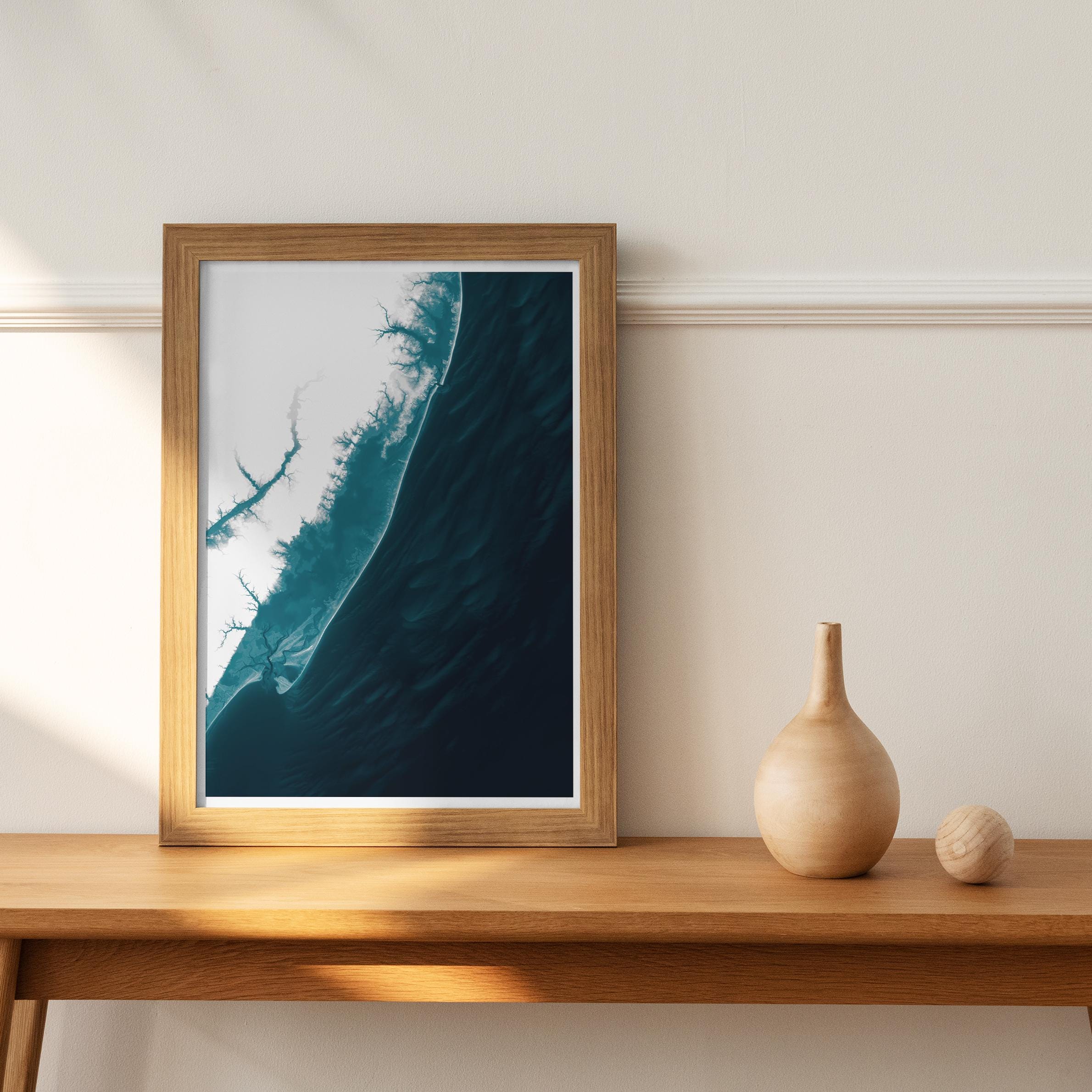 Assateague Island Maryland Virginia Coastal Map Art Print Wild Ponies Beach House Wall Decor Nautical Chart Ocean Gift Framed Poster