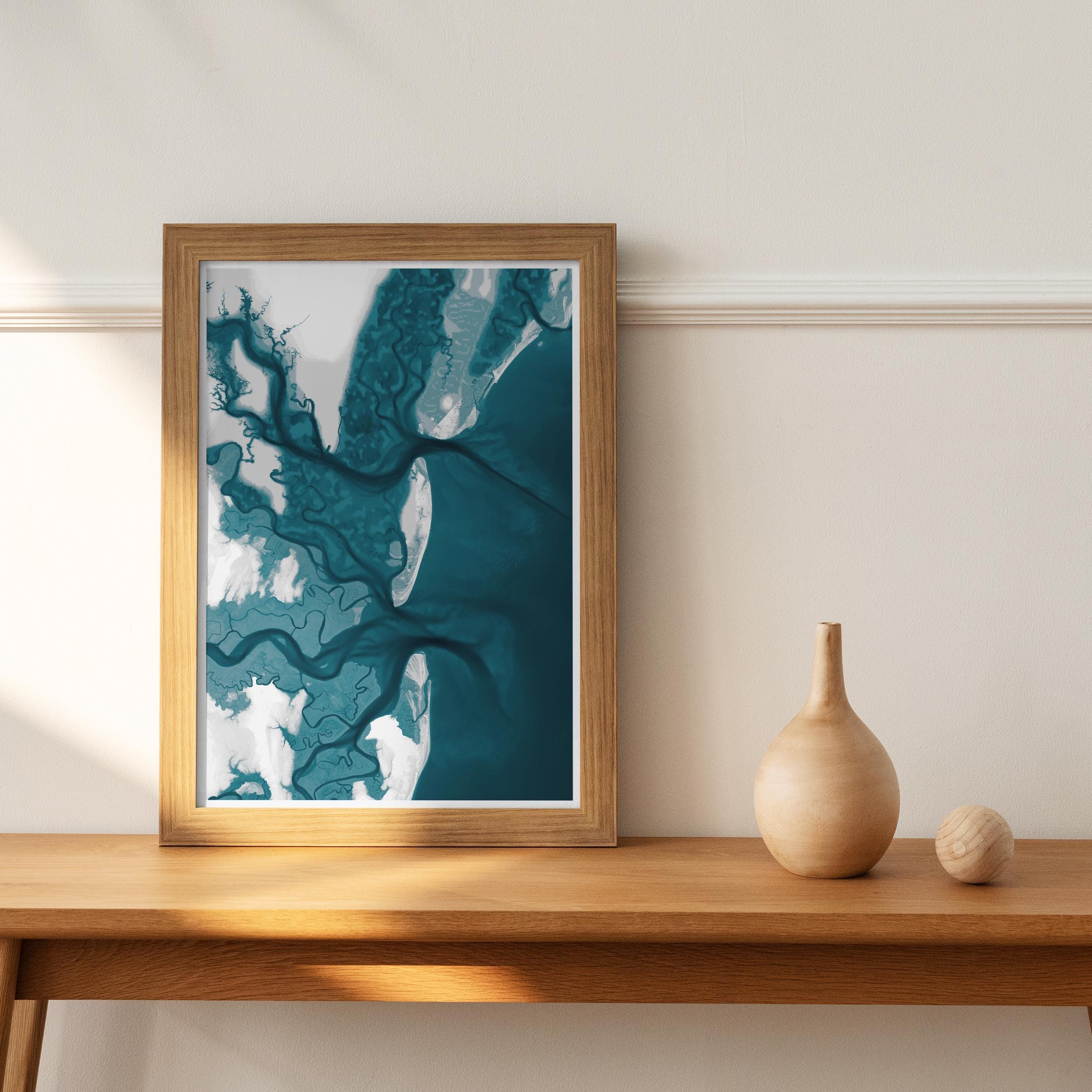 Coastal Map Art Print Jekyll Island Georgia Nautical Wall Decor Beach House Gift Housewarming Anniversary Lowcountry Tropical Ocean Depth
