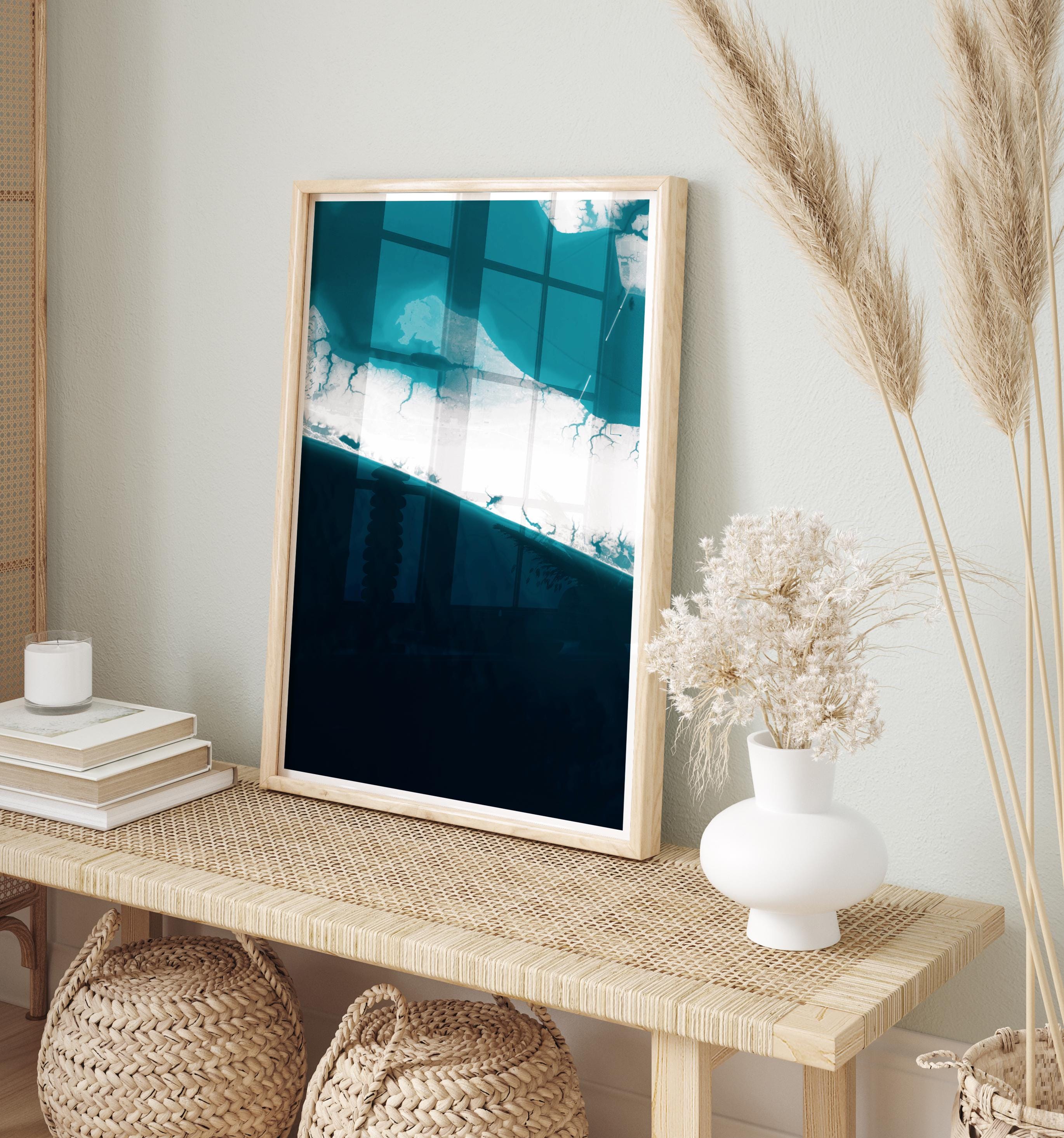 Santa Rosa Beach Florida Bathymetric Map Art Print Nautical Ocean Depth Coastal Wall Decor Beach House Housewarming Anniversary Gift Framed