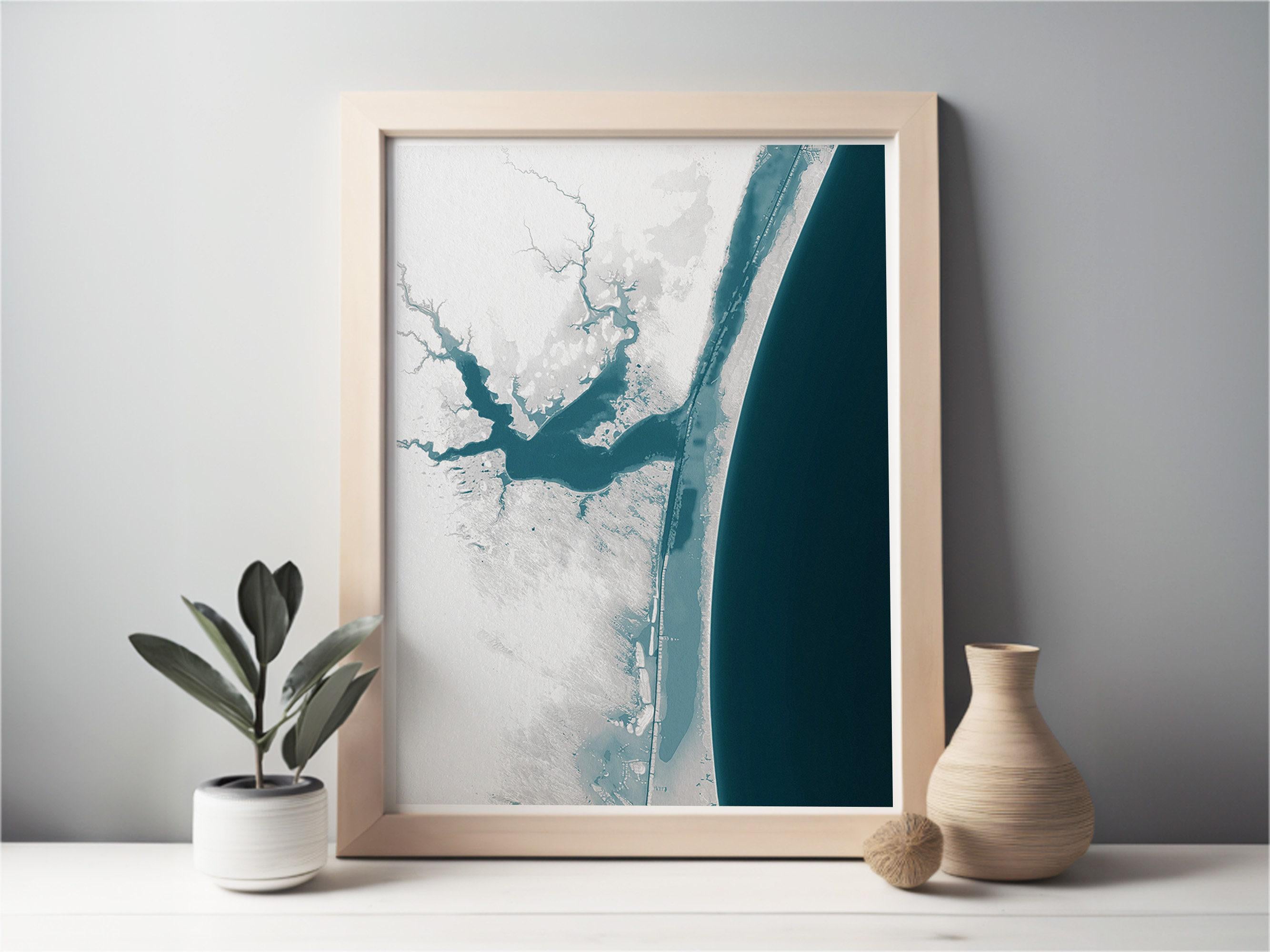 Baffin Bay Texas Bathymetric Map Art Print Nautical Gulf Coast Wall Decor Beach House Gift Ocean Depth Chart Coastal Artwork Home