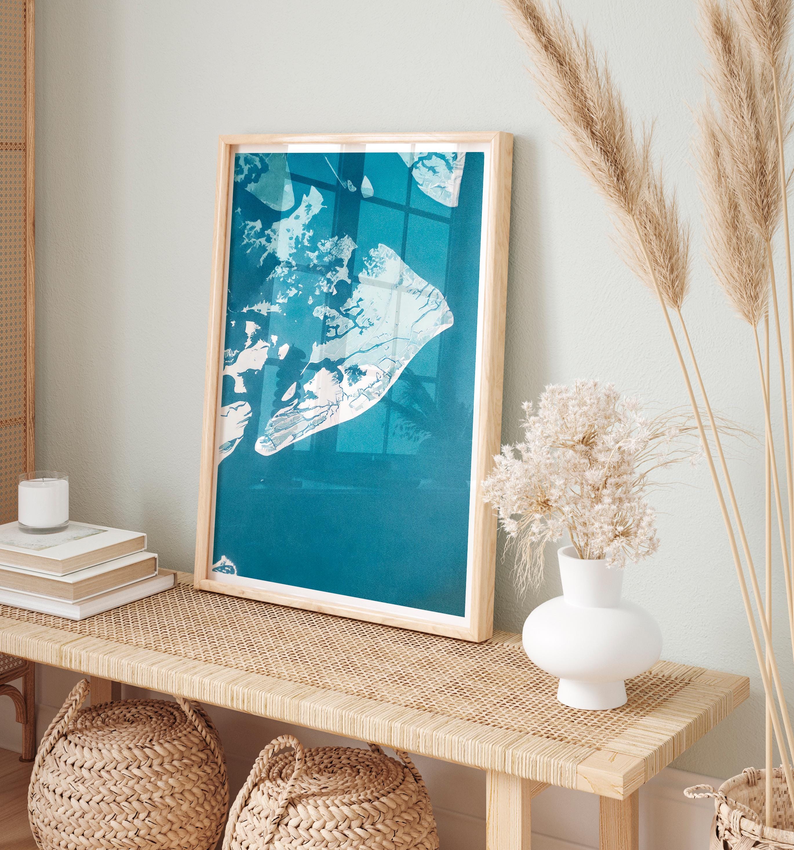Hilton Head Map Art Print South Carolina Lowcountry Coastal Wall Decor Watercolor Nautical Beach House Gift Housewarming Ocean Map Poster